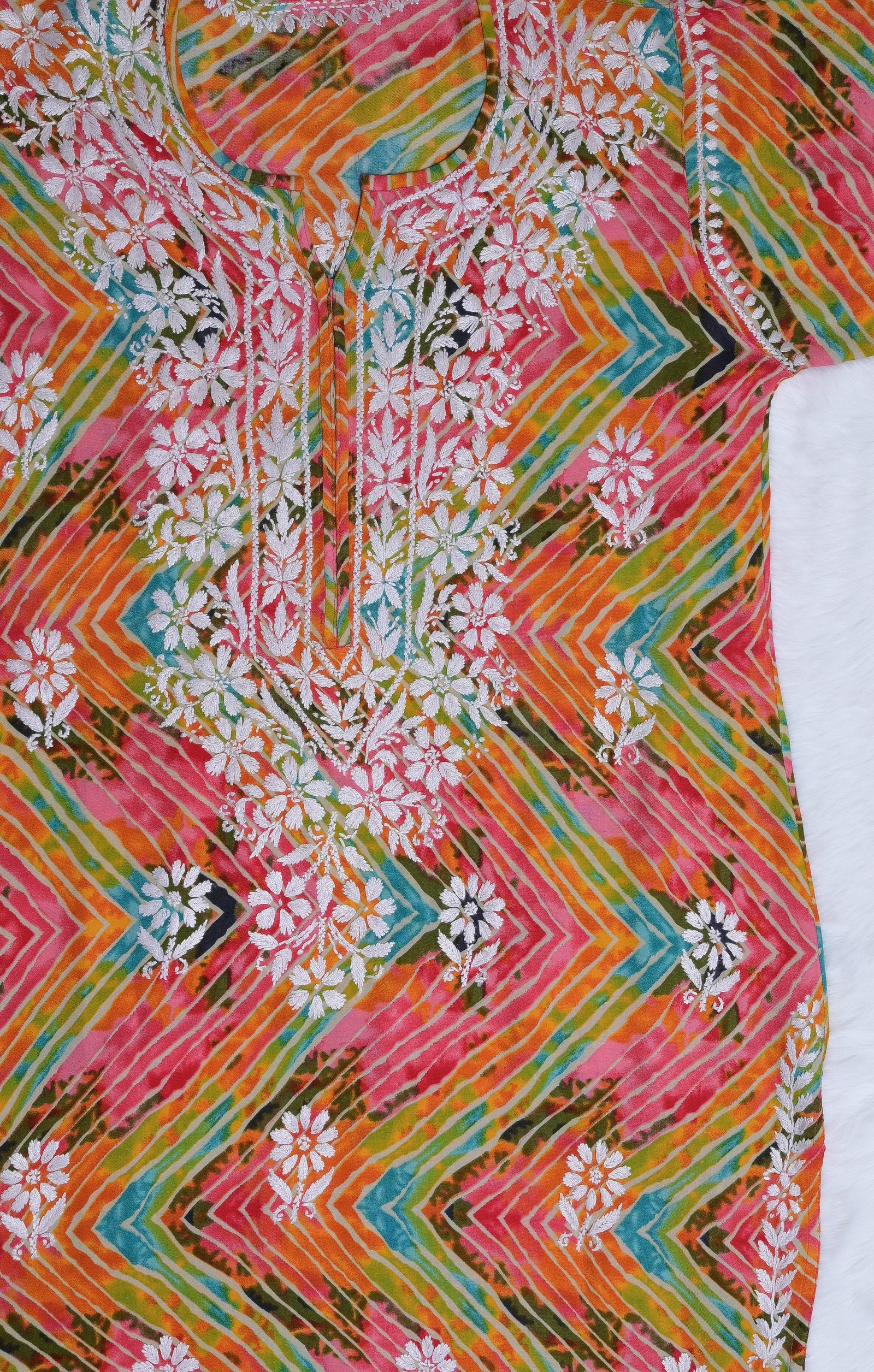 Printed Pink Long Rayon Kurta