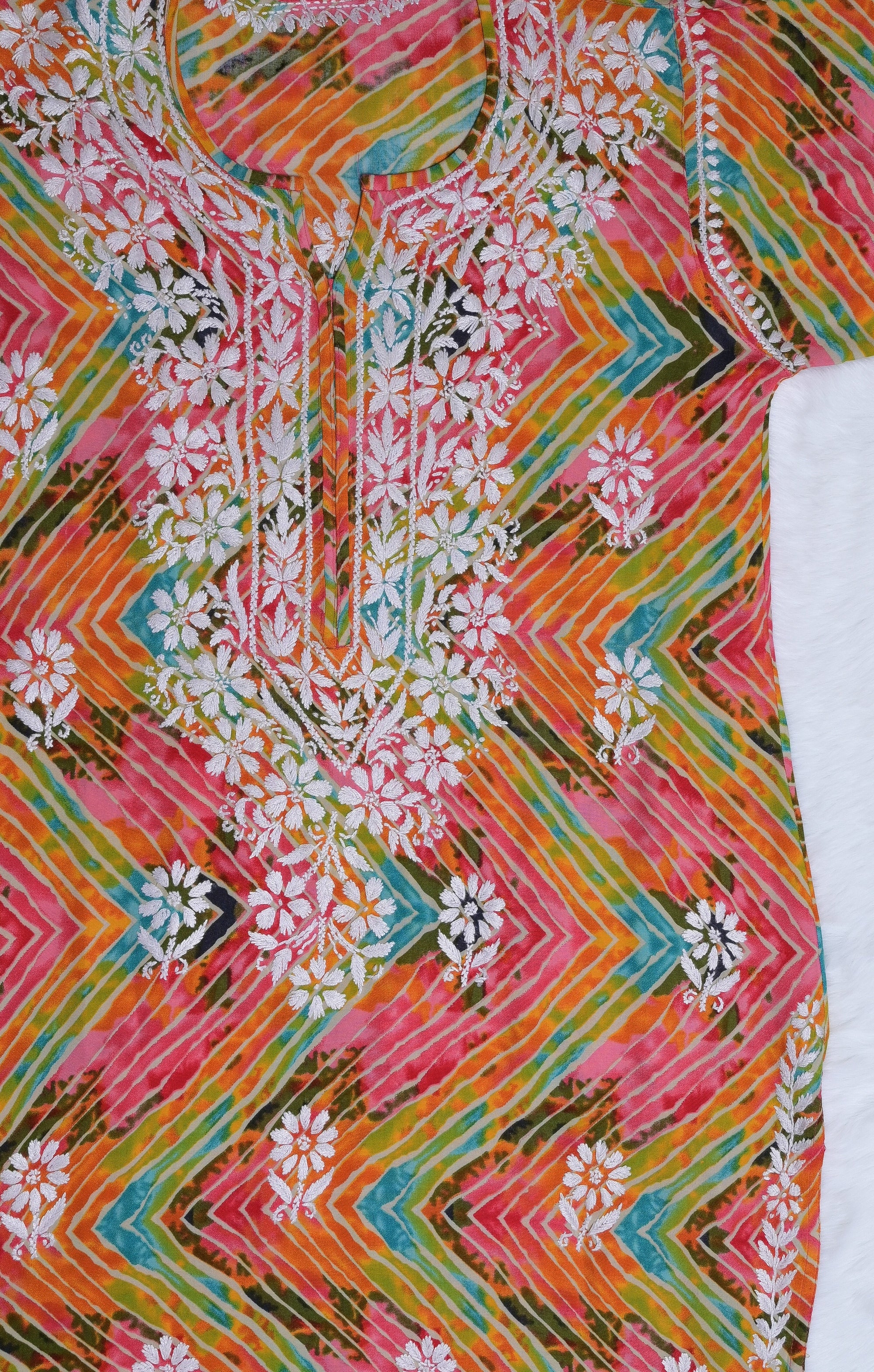 Printed Pink Long Rayon Kurta