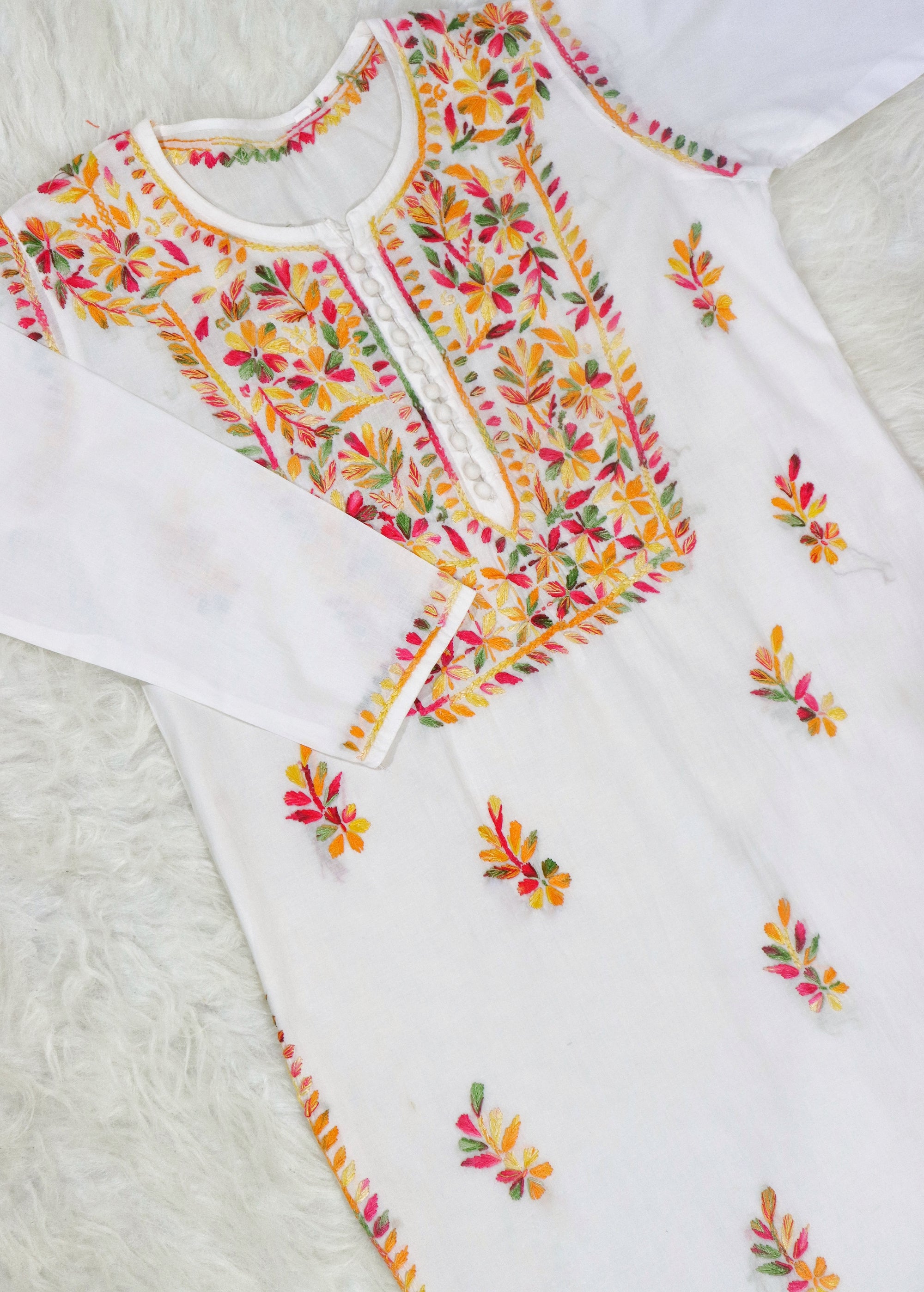 White Multi Colour Long Kurta