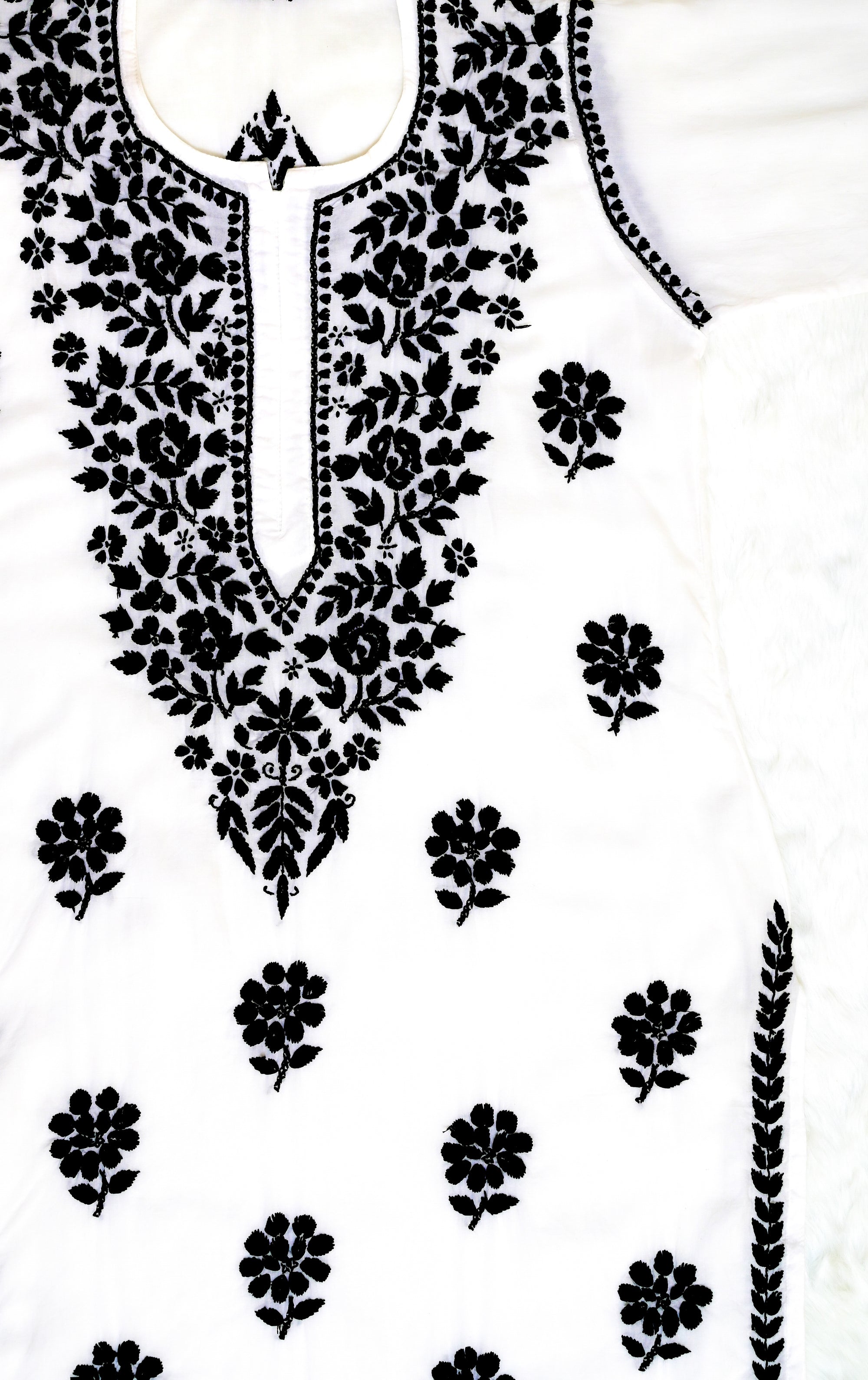 White Modal Kurta with Black Chikankari