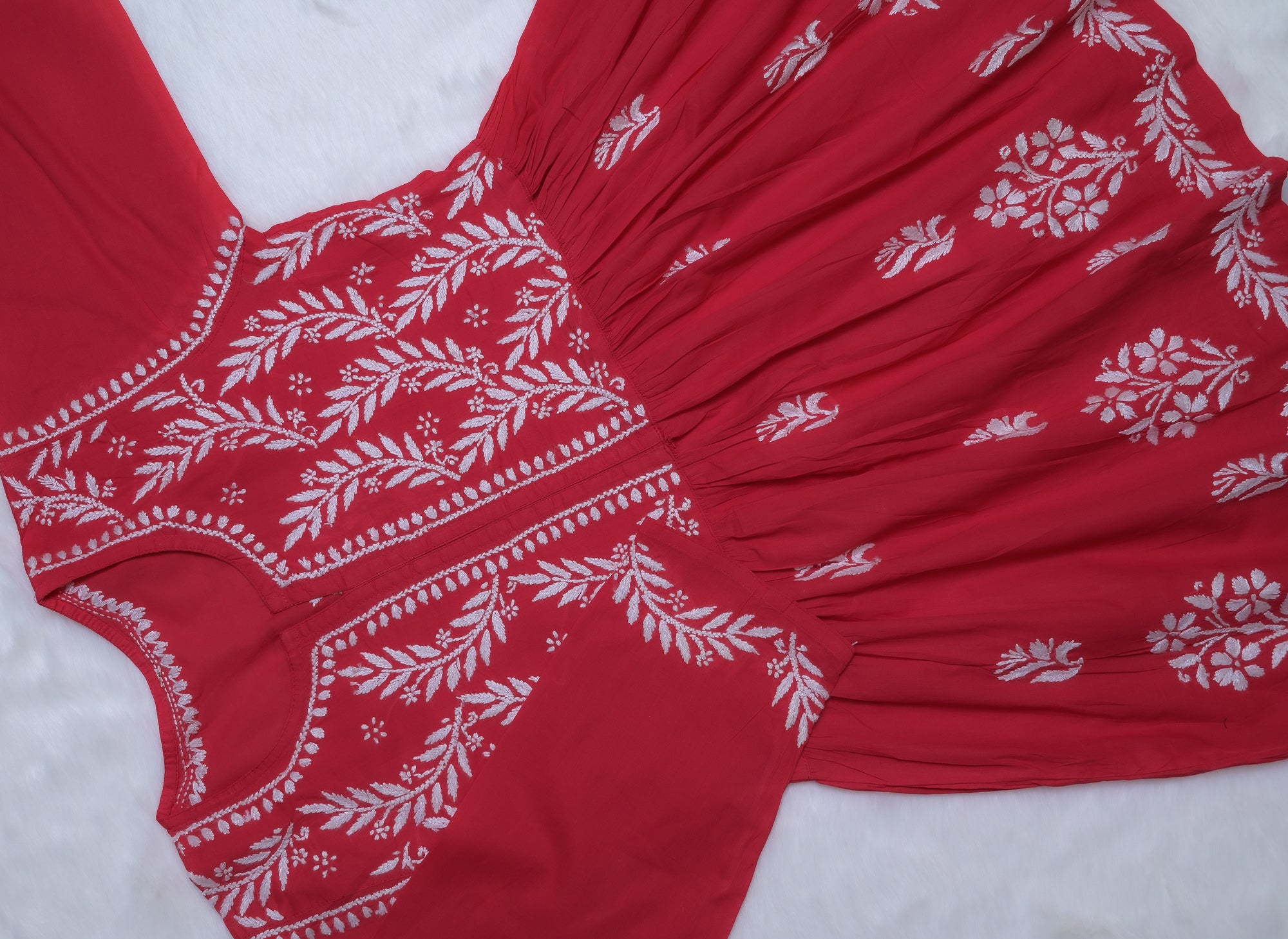 Red Cotton Chikankari Co-Ord Set