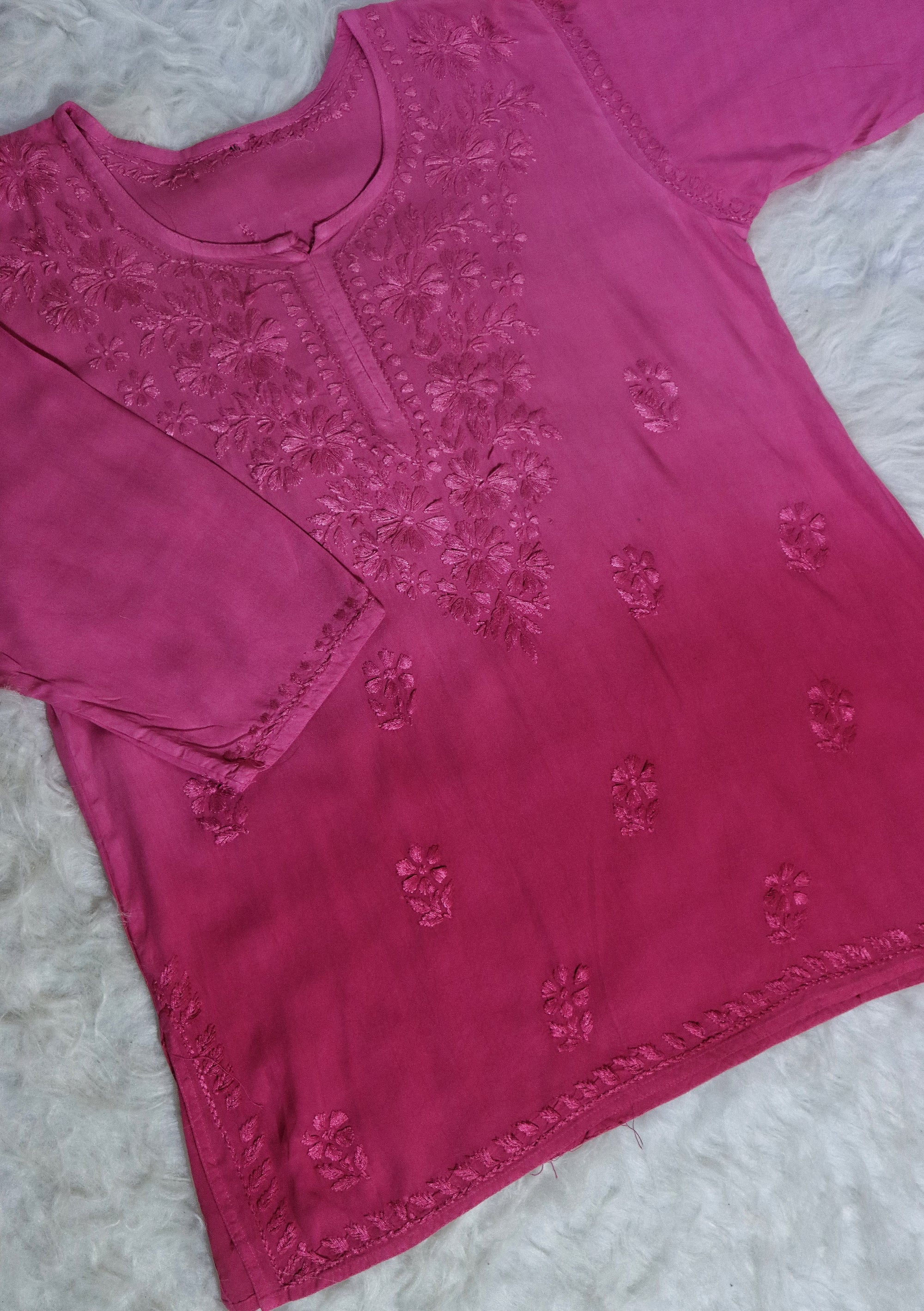 Candy Pink Ombre Short Rayon Kurta