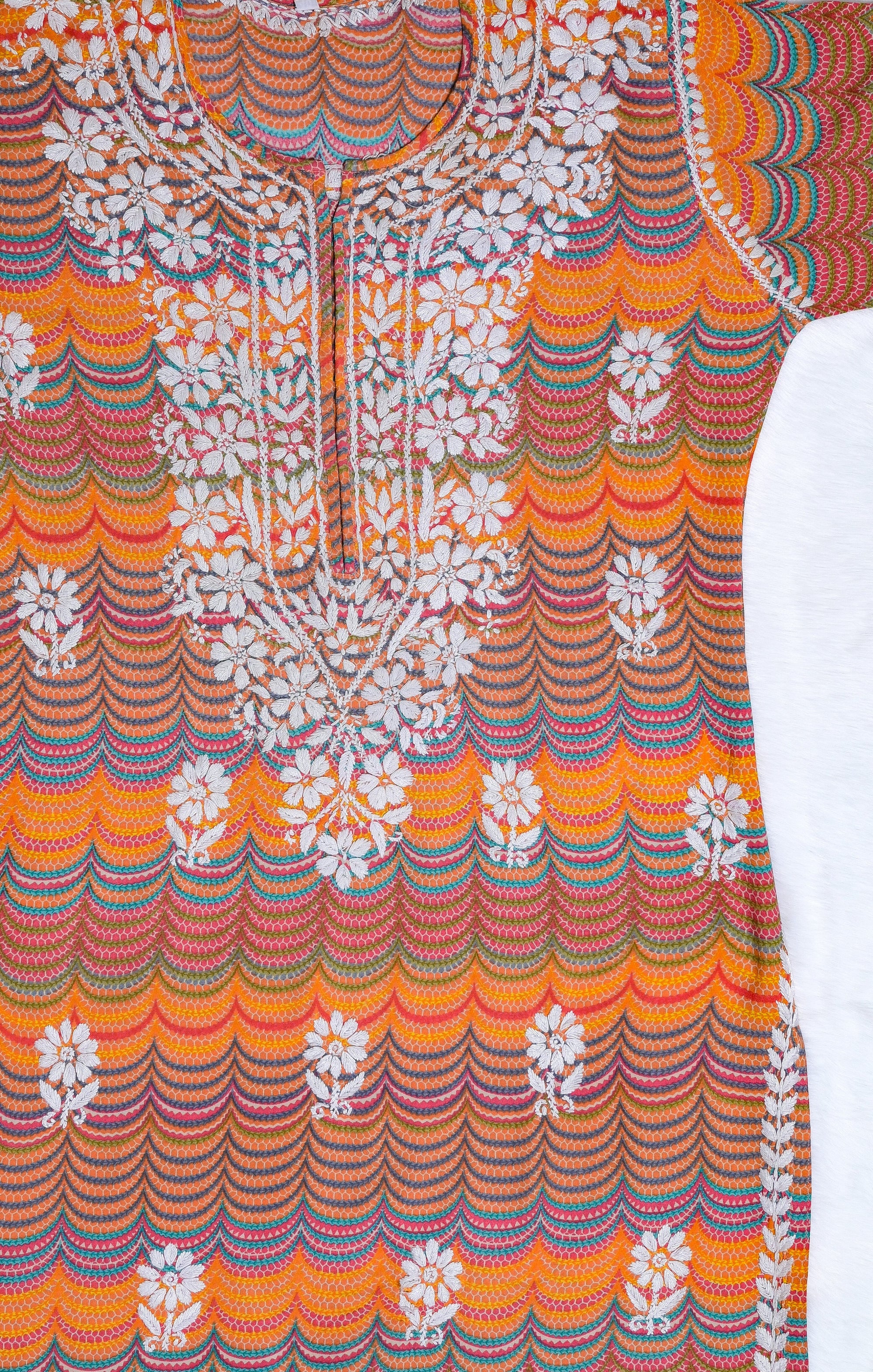 Printed Rust Orange Long Rayon Kurta