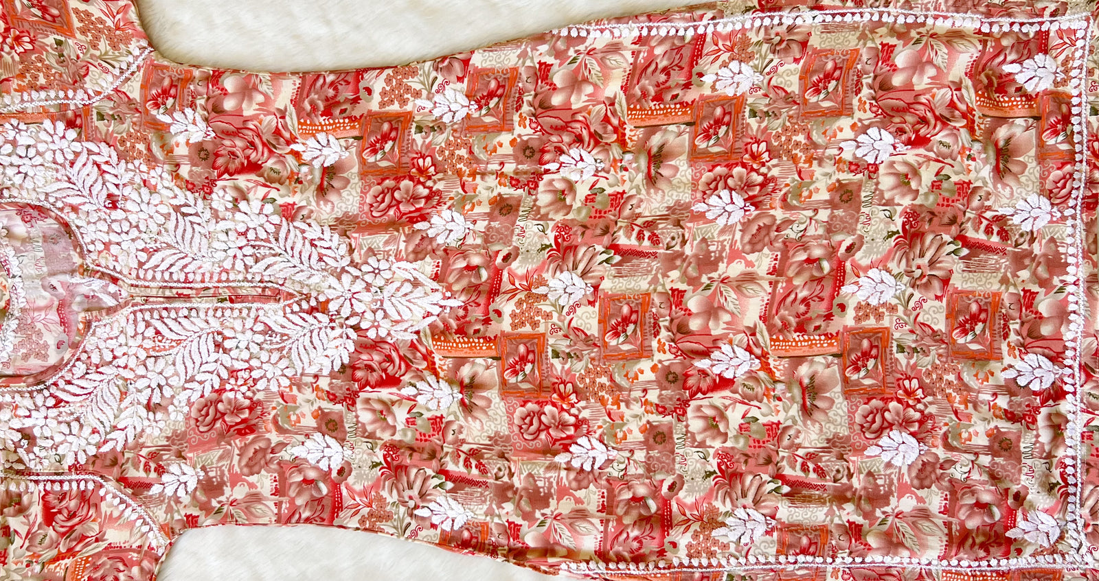 Aiza Pink Printed Rayon Kurta with White Chikankari