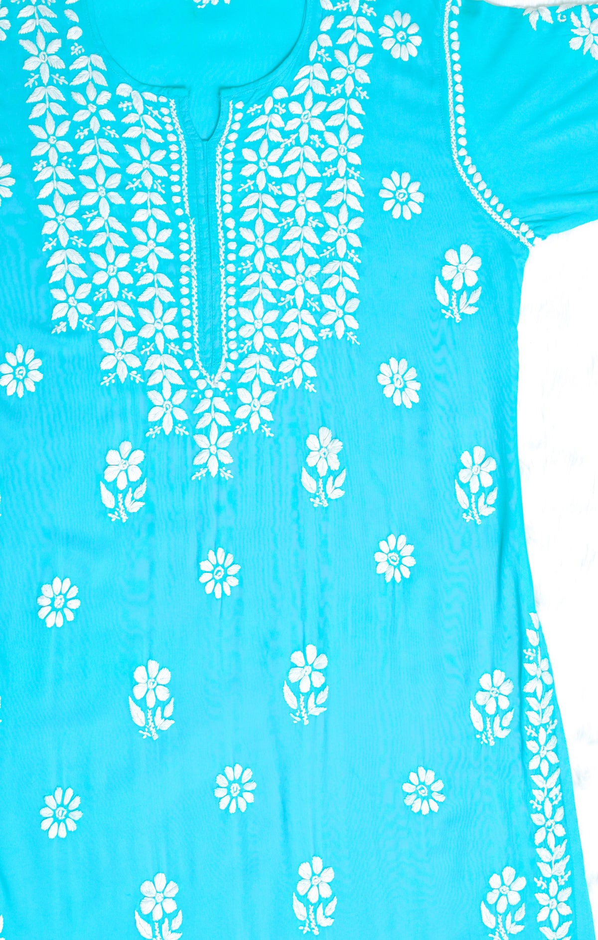 Aqua Blue Colour Long Modal Chikankari Kurta