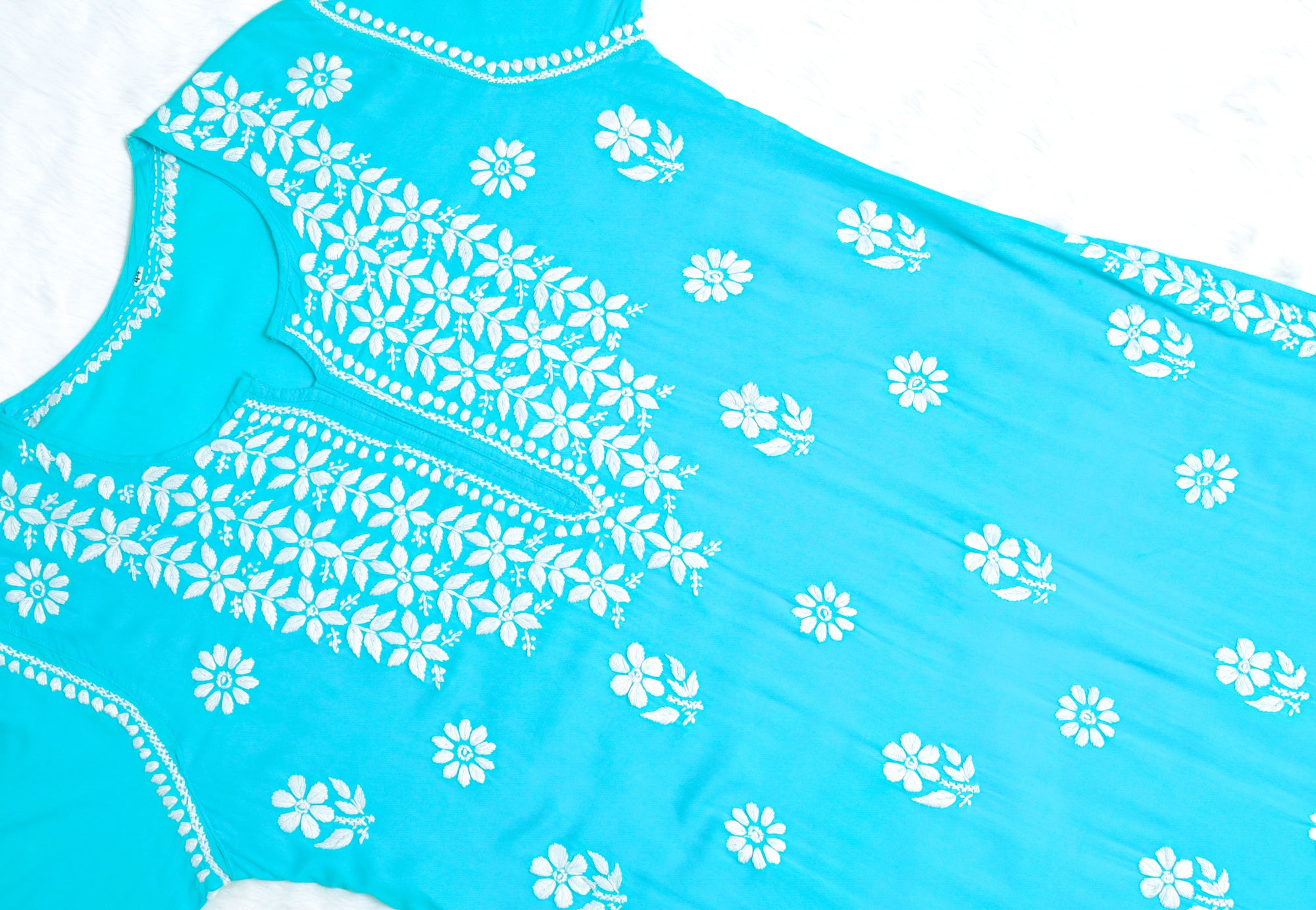 Aqua Blue Colour Long Modal Chikankari Kurta