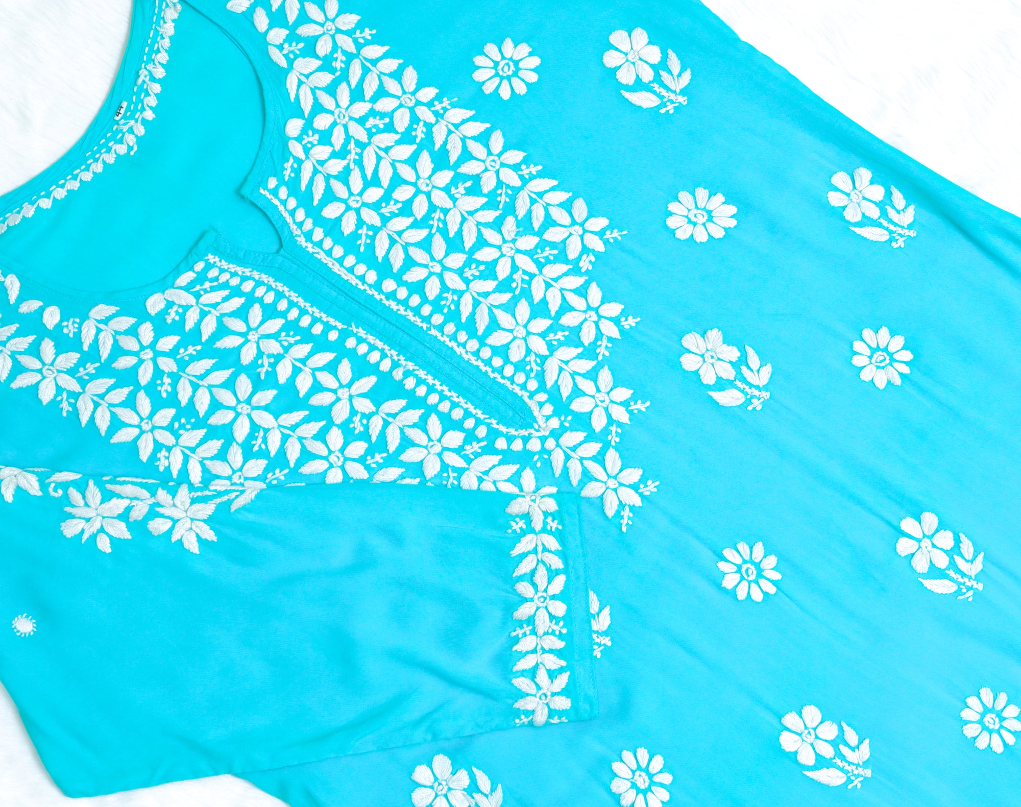 Aqua Blue Colour Long Modal Chikankari Kurta