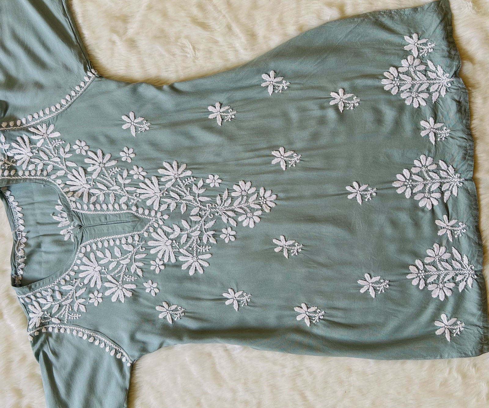 Ash Grey Short Rayon Kurta with White Chikankari