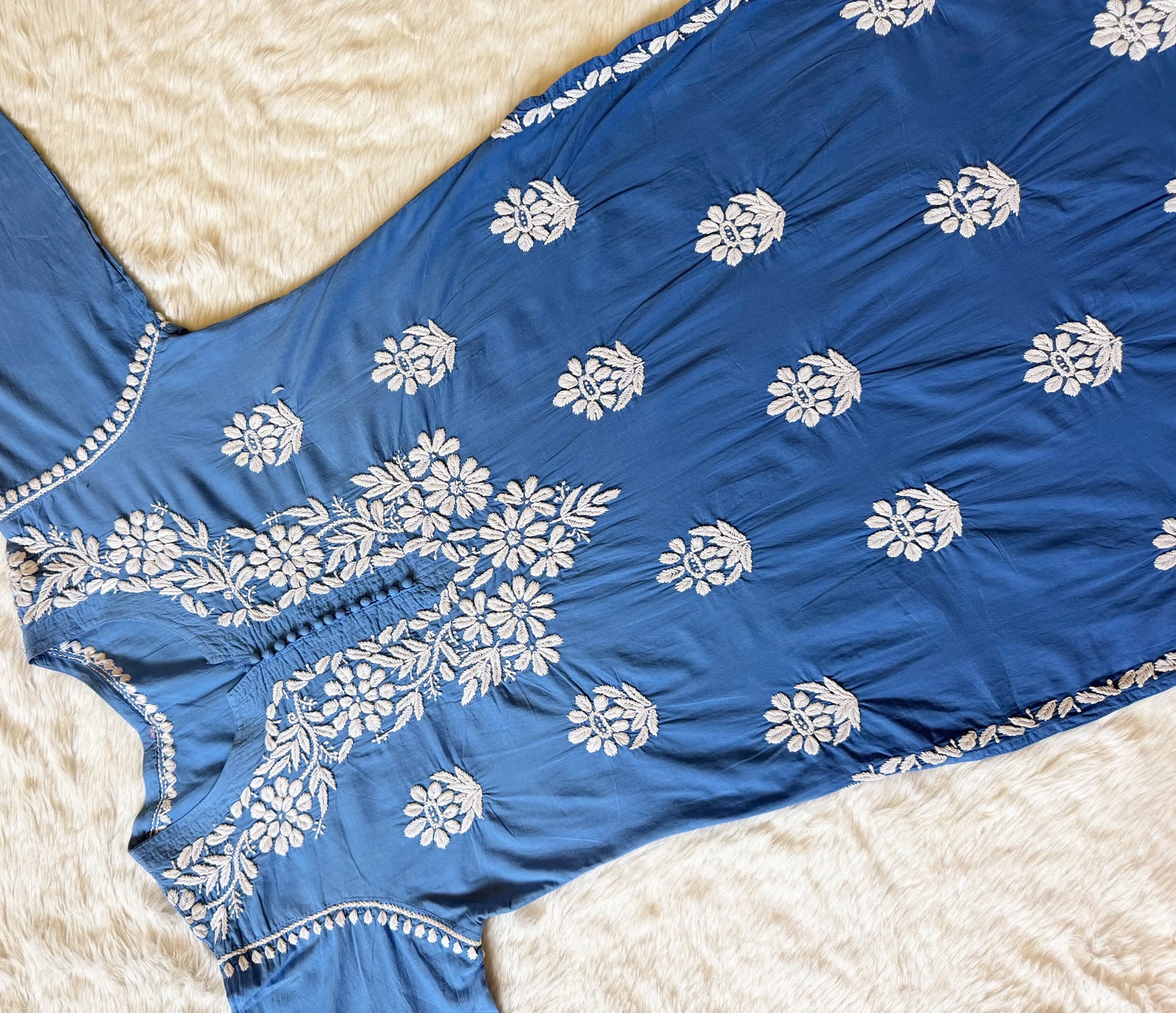 Ayra Blue Pure Cotton Chikankari Kurti