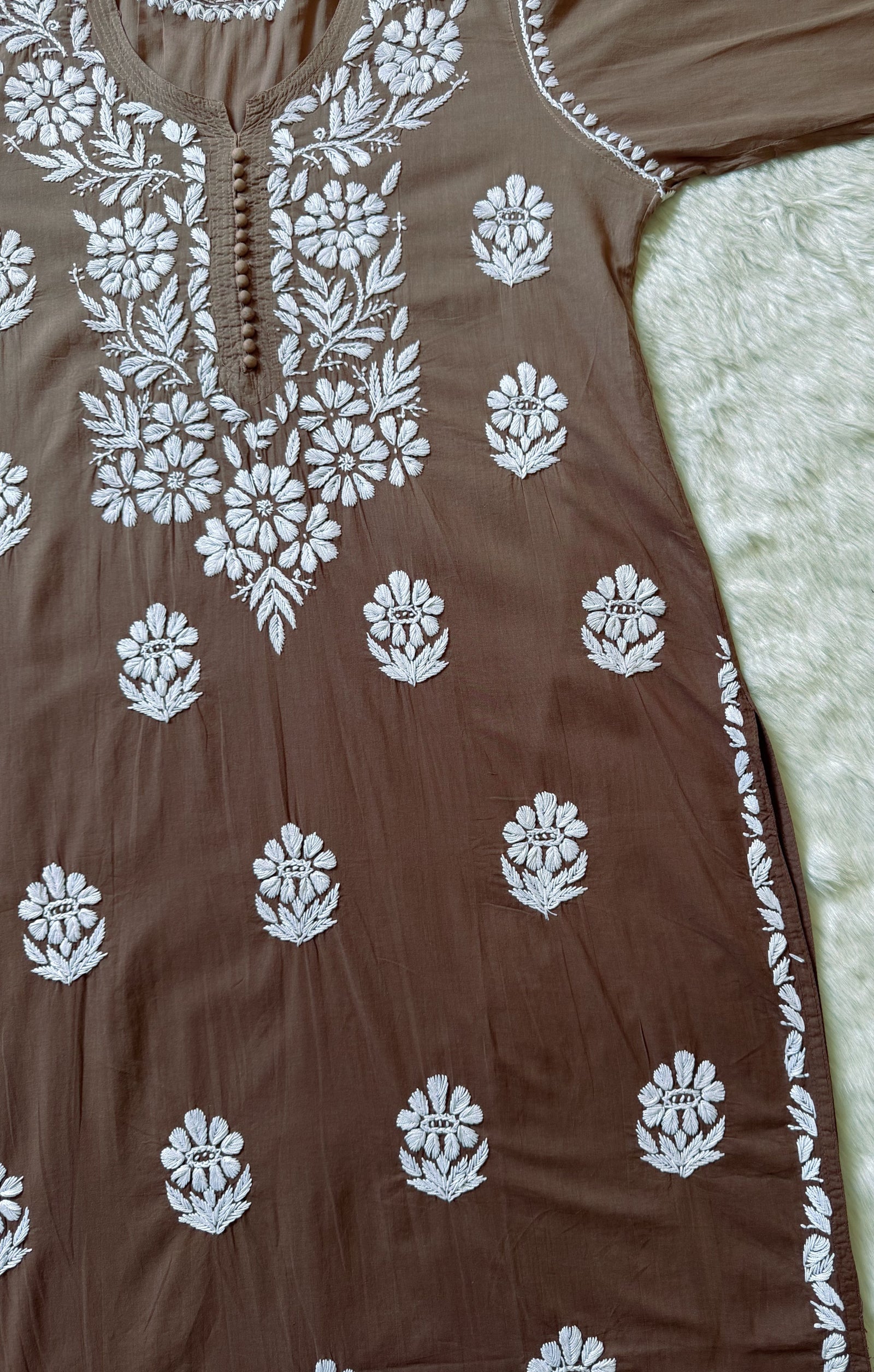 Ayra Brown Pure Cotton Chikankari Kurti