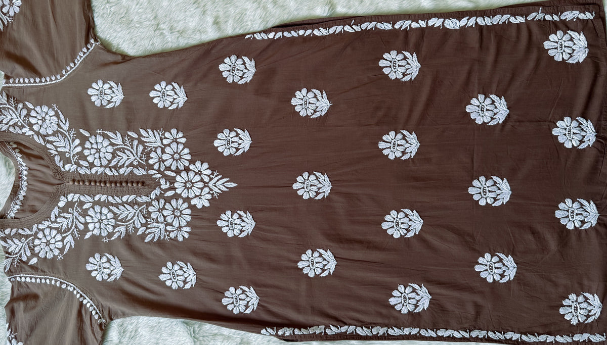 Ayra Brown Pure Cotton Chikankari Kurti