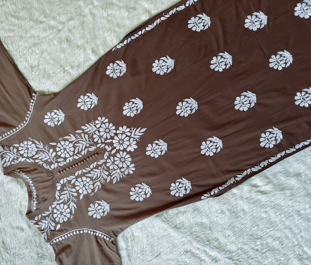 Ayra Brown Pure Cotton Chikankari Kurti