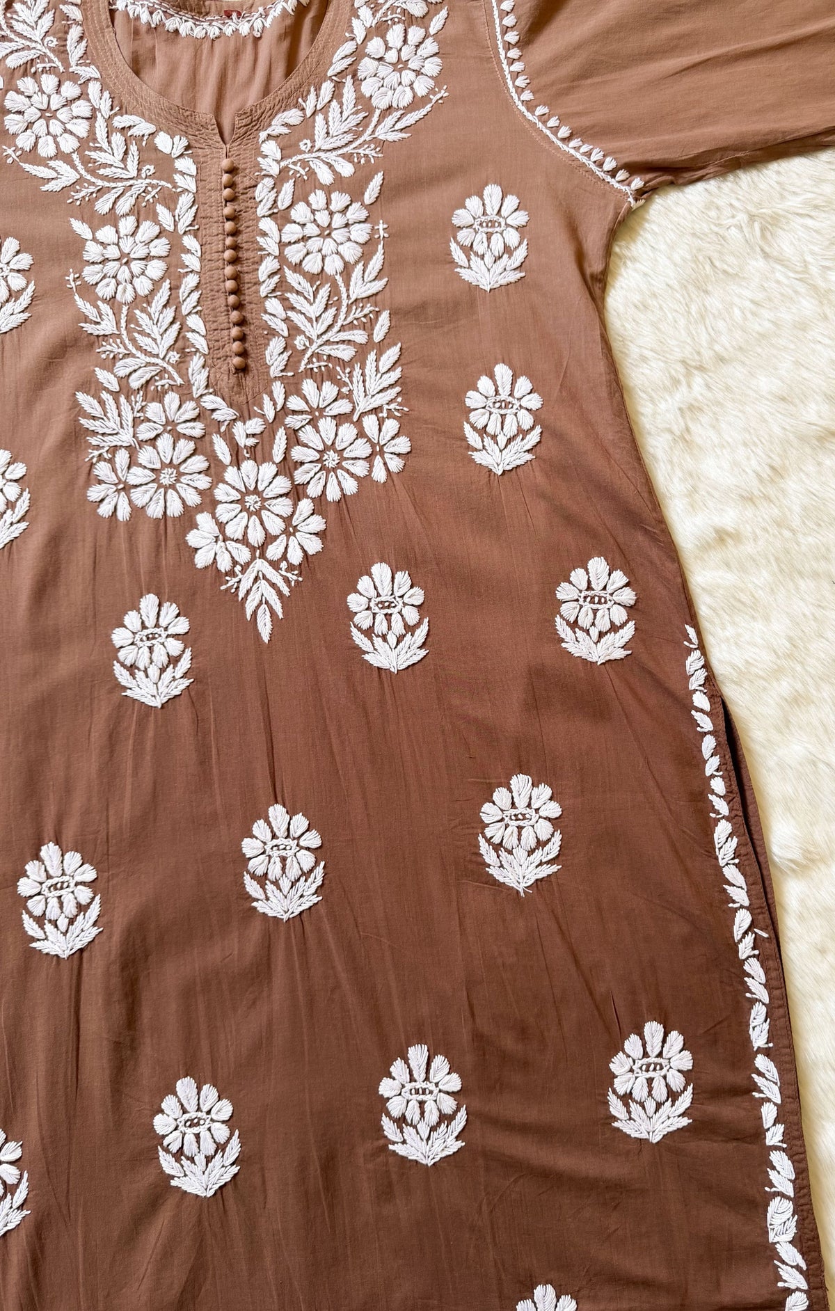 Ayra Coffee Pure Cotton Chikankari Kurti