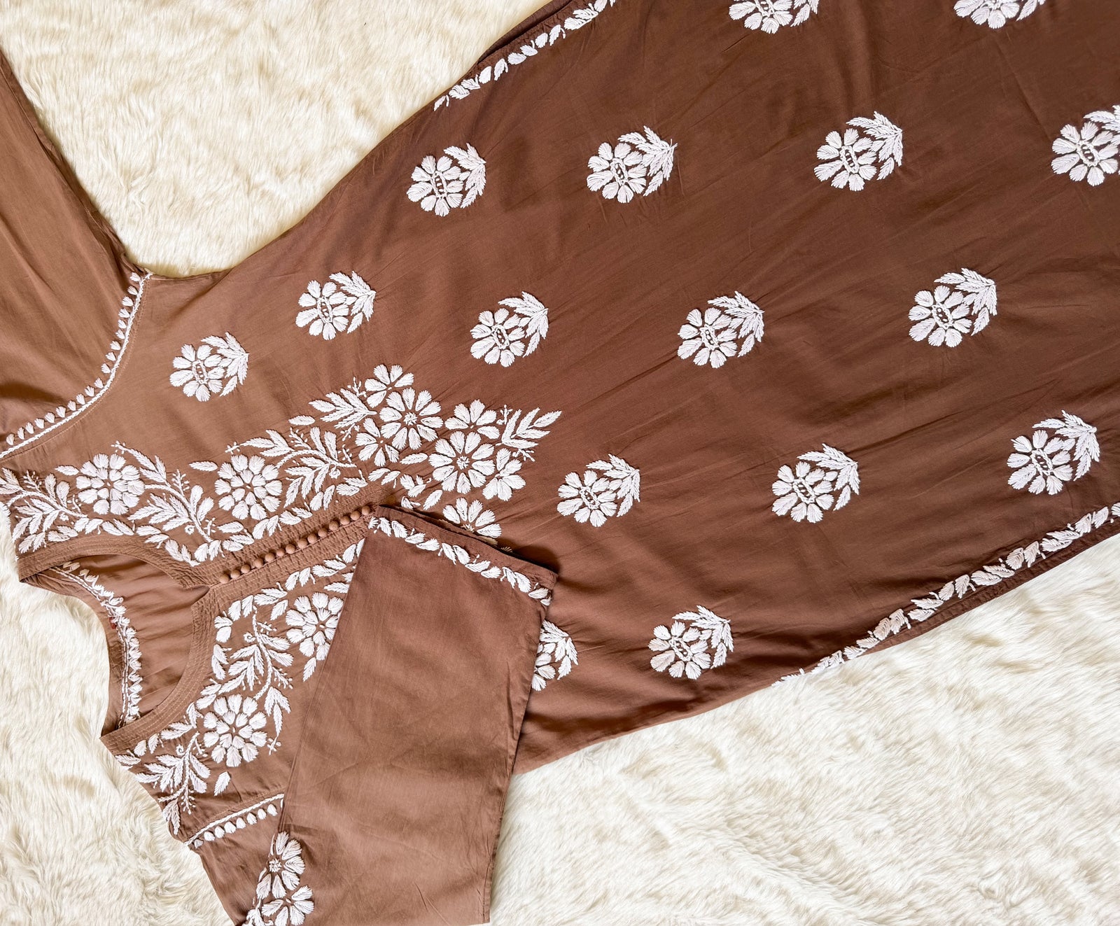 Ayra Coffee Pure Cotton Chikankari Kurti