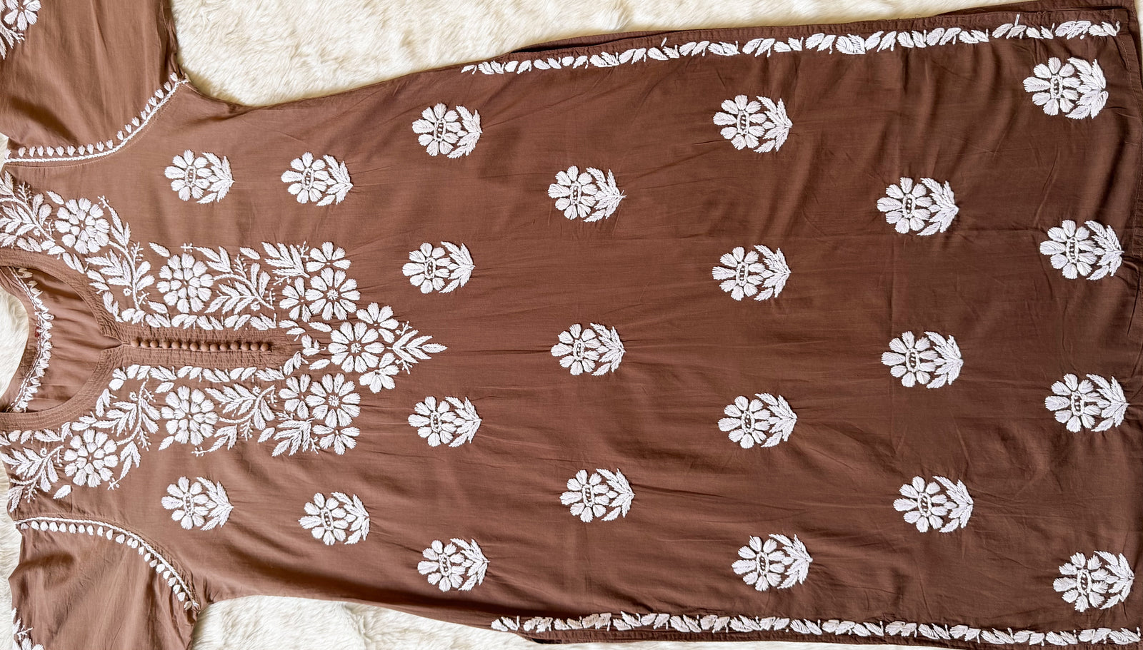 Ayra Coffee Pure Cotton Chikankari Kurti