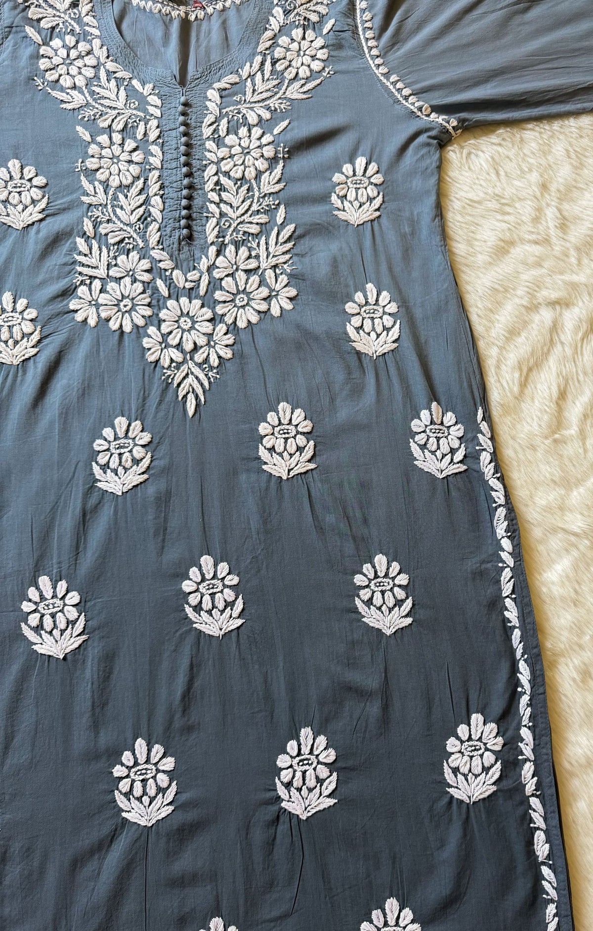 Ayra Grey Pure Cotton Chikankari Kurti