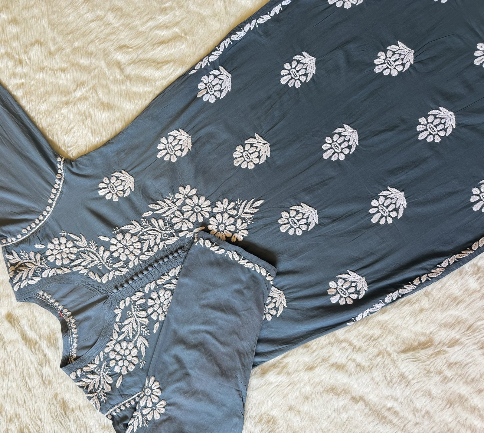 Ayra Grey Pure Cotton Chikankari Kurti