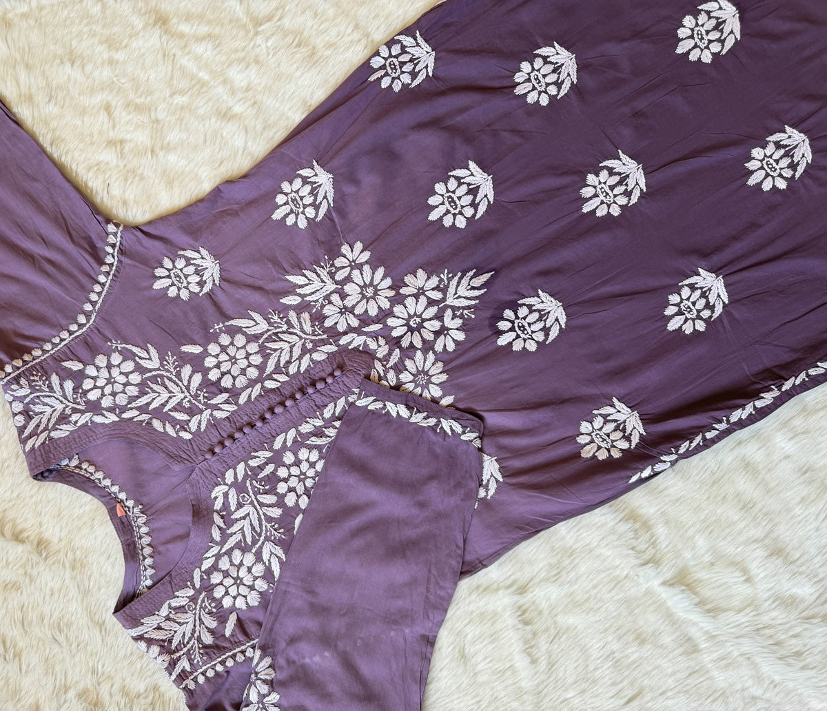 Ayra Mauve Purple Pure Cotton Chikankari Kurti