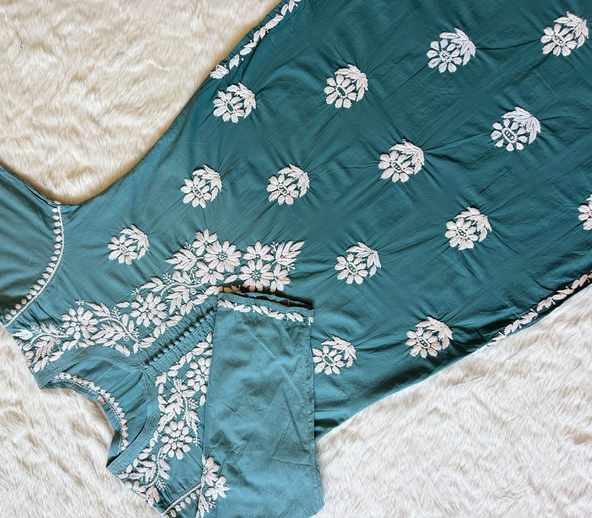 Ayra Misty Teal Pure Cotton Chikankari Kurti
