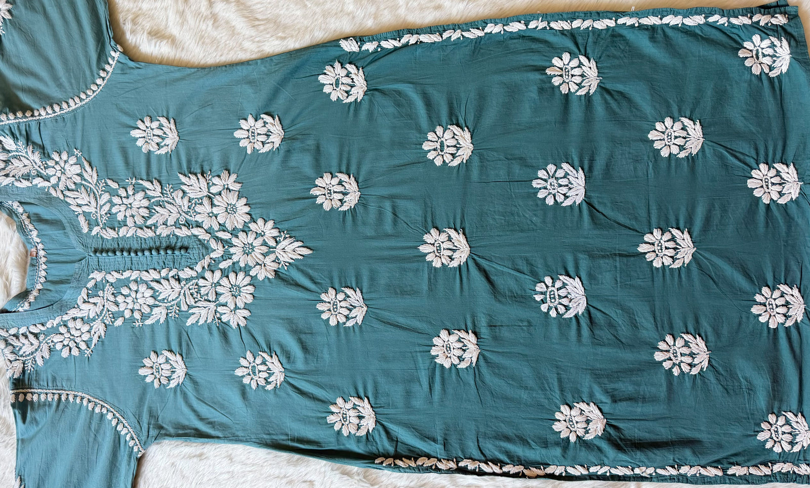 Ayra Misty Teal Pure Cotton Chikankari Kurti