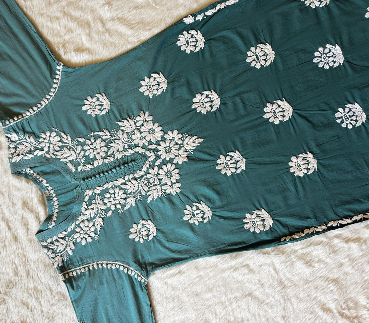 Ayra Misty Teal Pure Cotton Chikankari Kurti