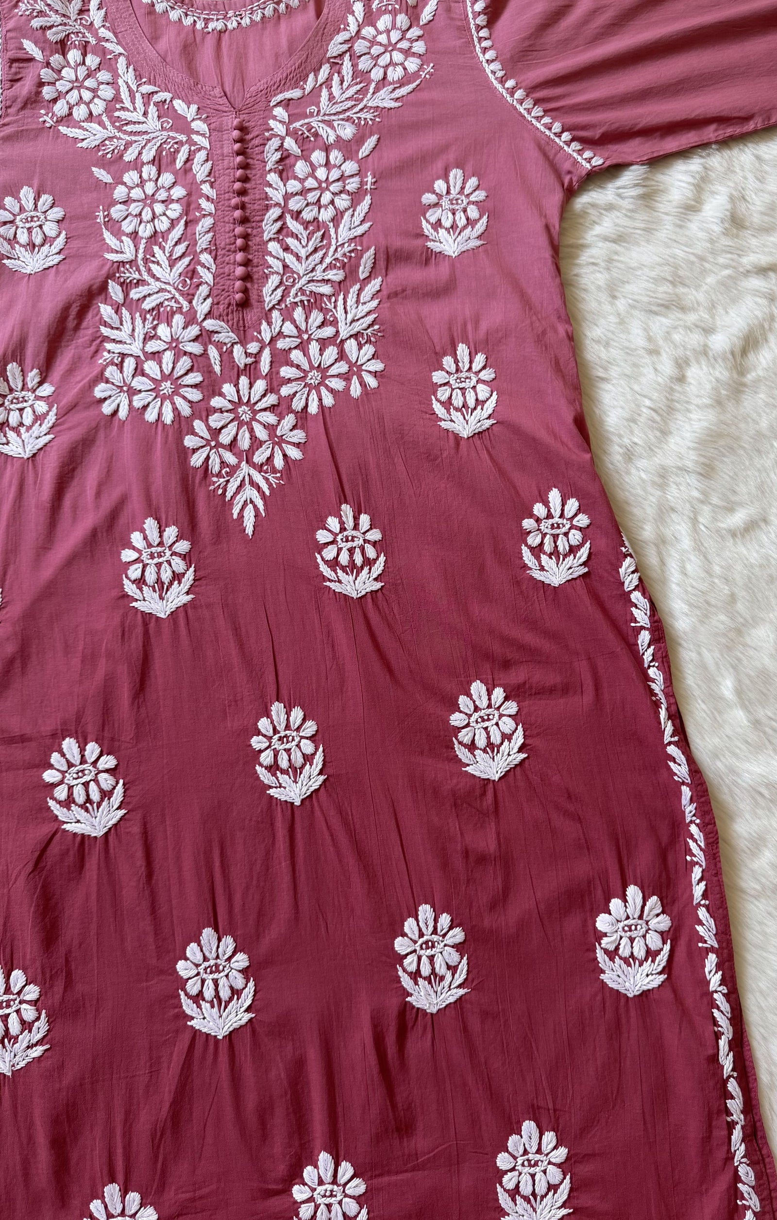 Ayra Rose Pink Pure Cotton Chikankari Kurti
