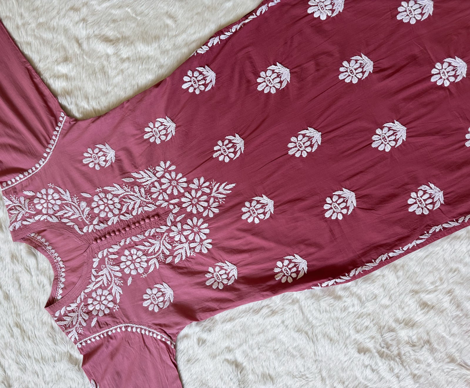 Ayra Rose Pink Pure Cotton Chikankari Kurti