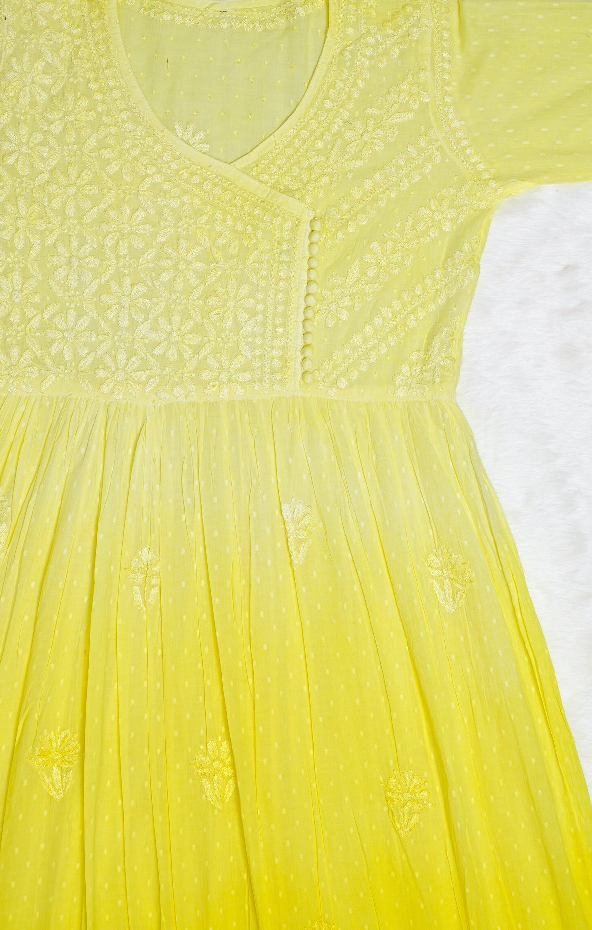 Pastel Yellow Ombre Cotton Angrakha