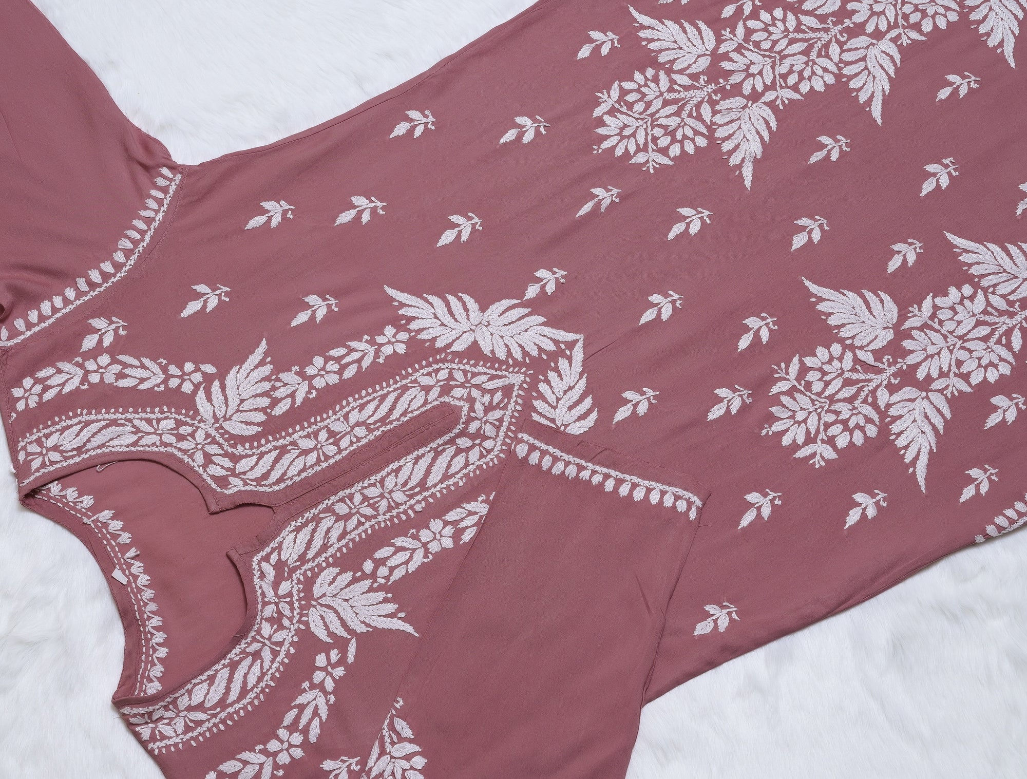 Rosewood Pink Modal Long Chikankari Kurta