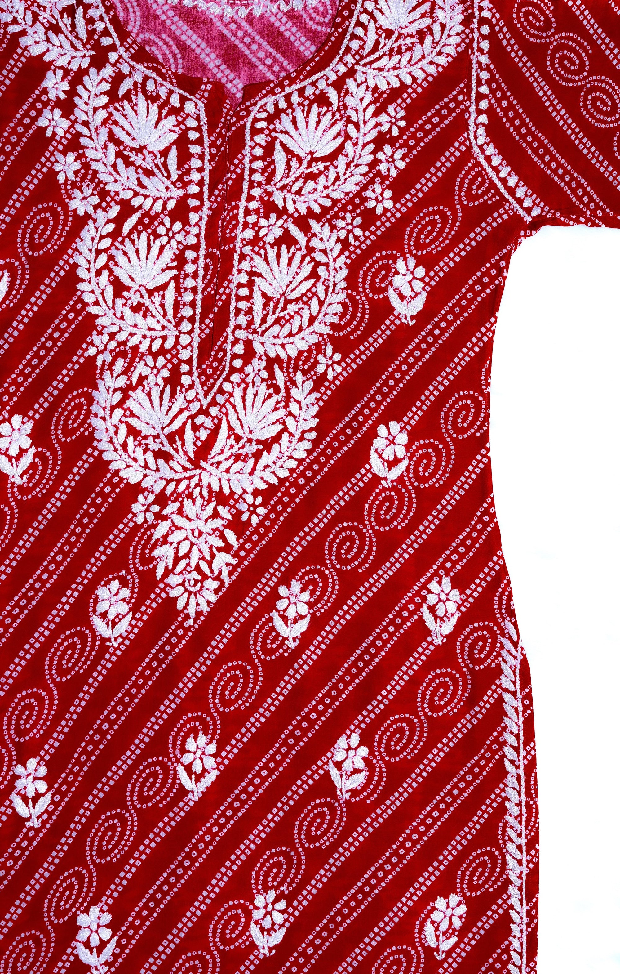 Red Long Printed Rayon Kurta