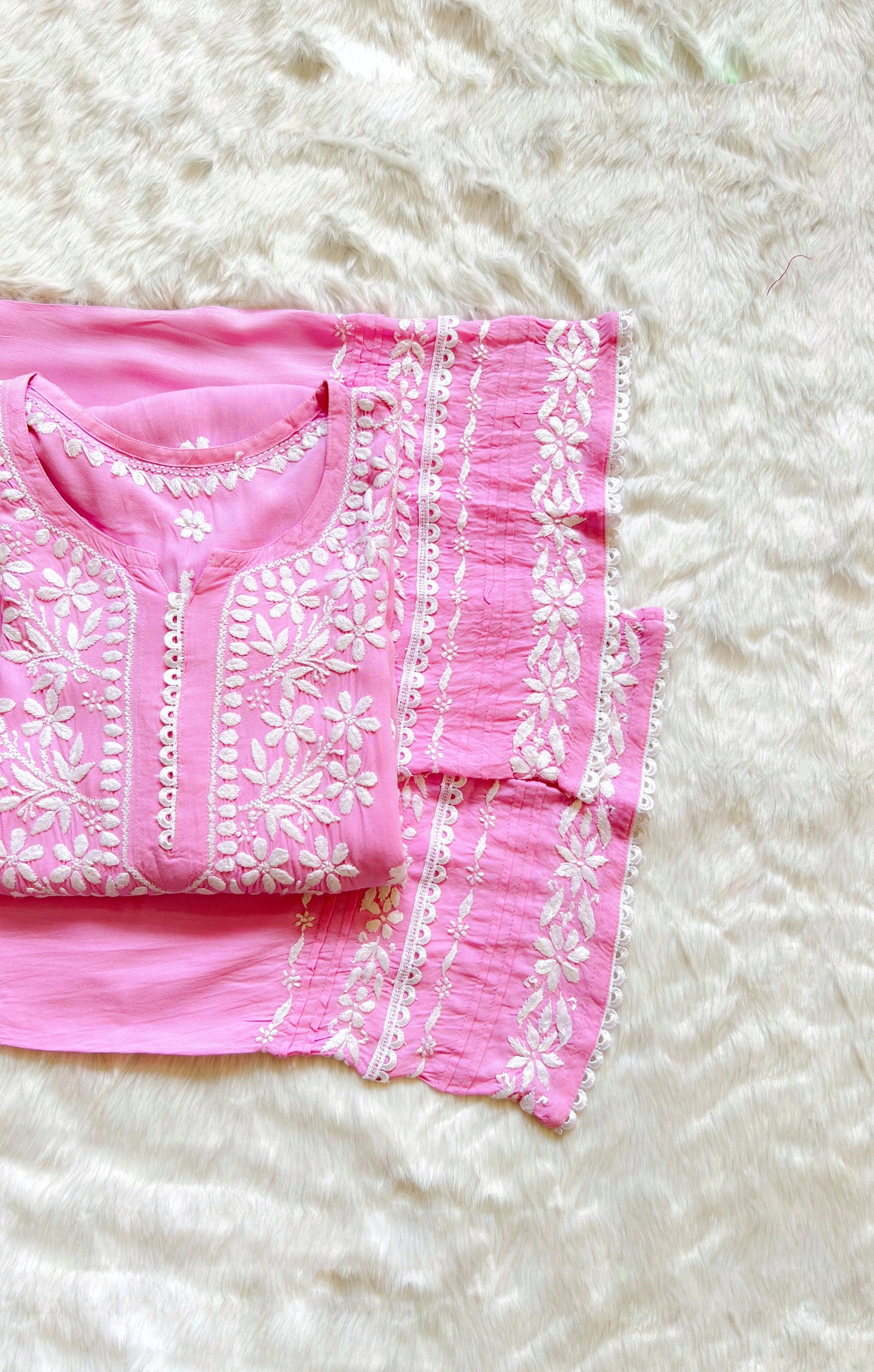 Baby Pink Lace Modal Kurta Palazzo Set