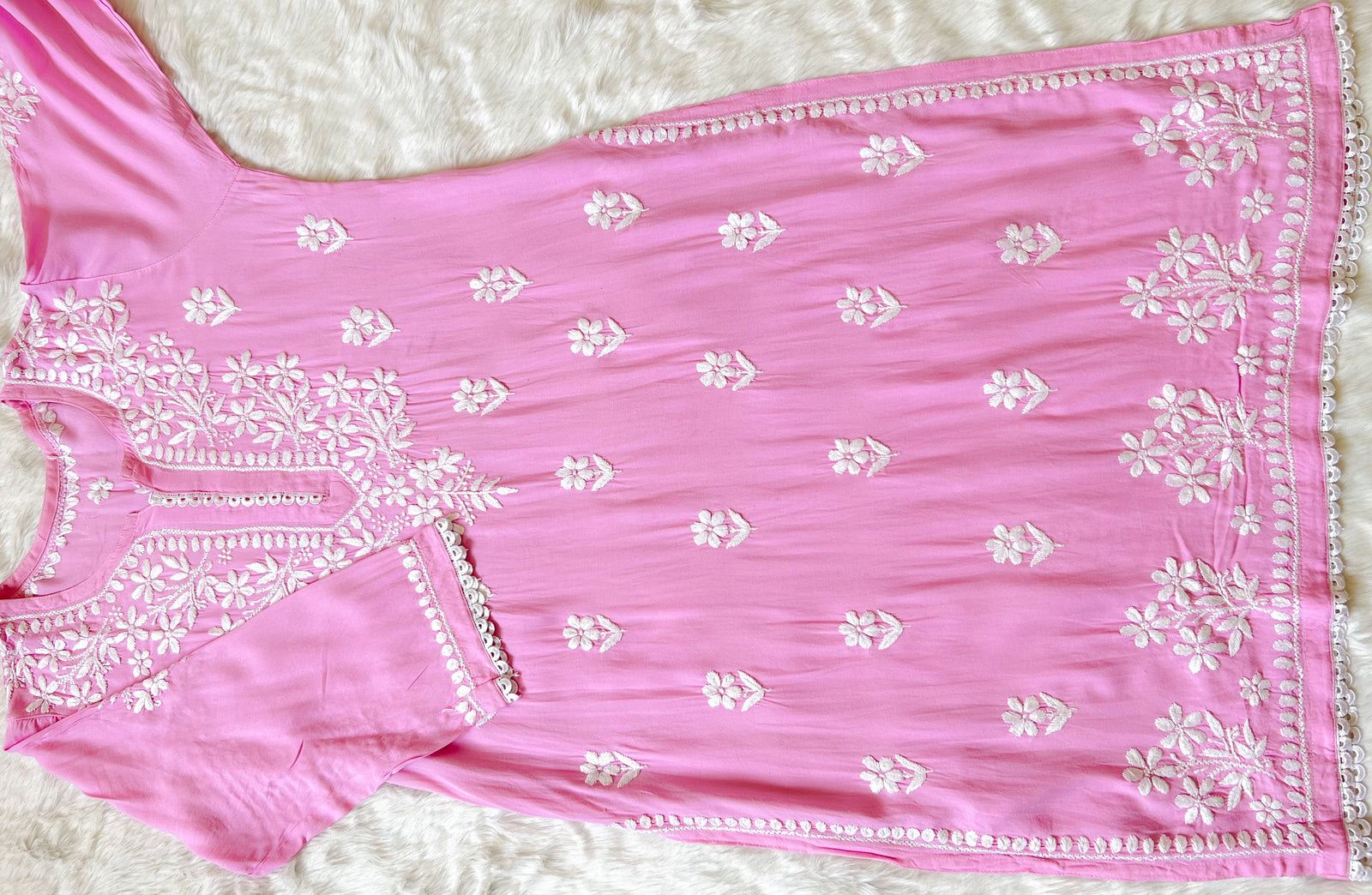 Baby Pink Lace Modal Kurta Palazzo Set