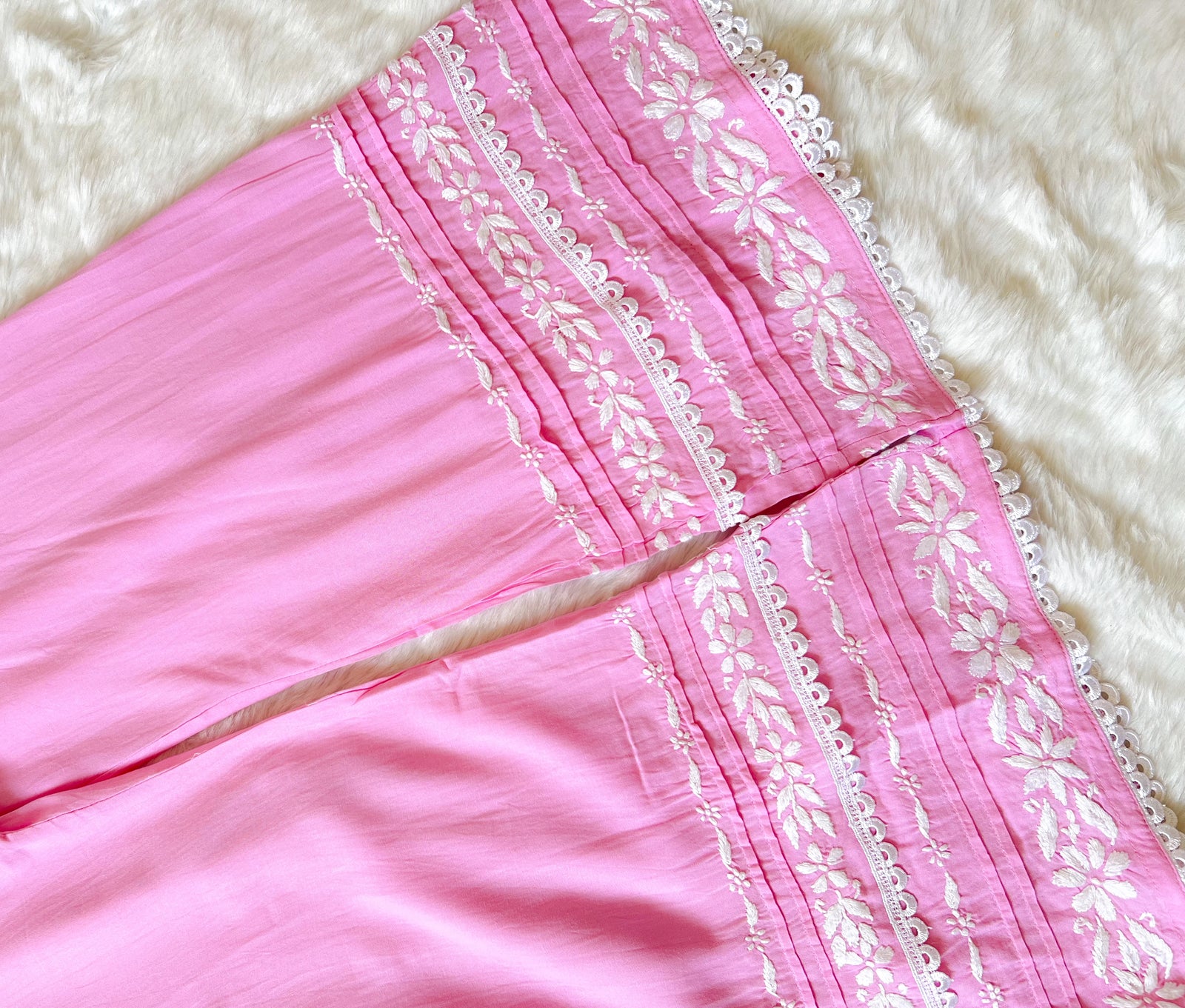 Baby Pink Lace Modal Kurta Palazzo Set