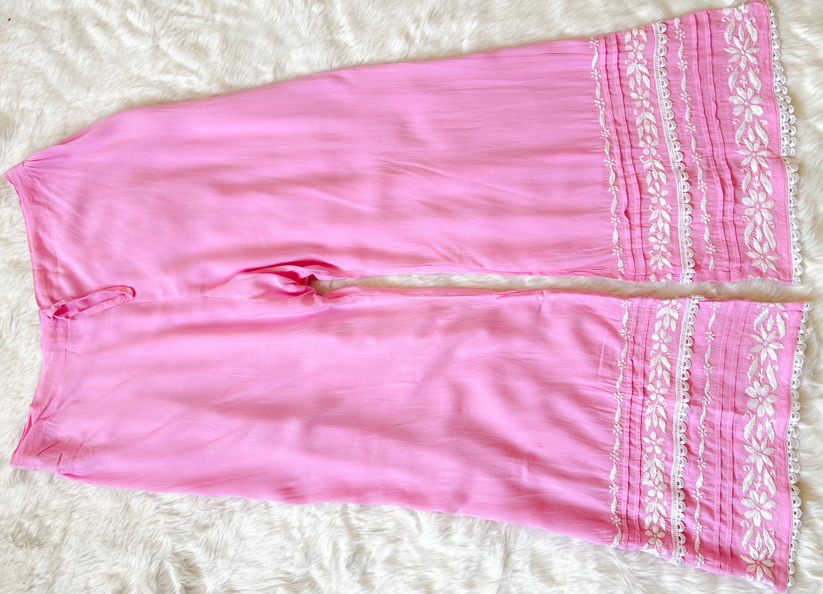 Baby Pink Lace Modal Kurta Palazzo Set