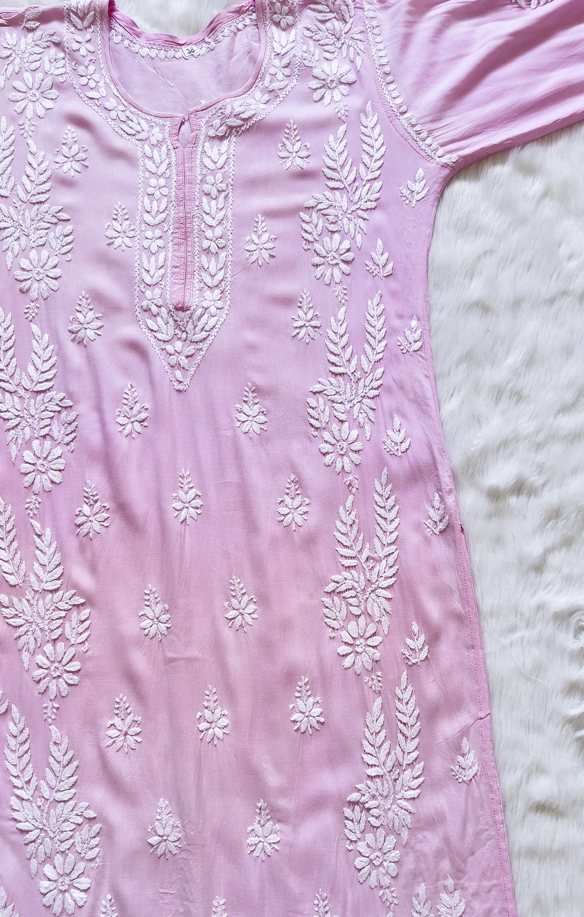 Baby Pink Long Modal Kurta with Double Side Chikankari Handwork