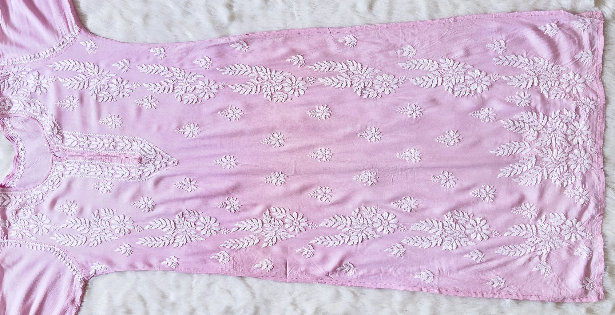 Baby Pink Long Modal Kurta with Double Side Chikankari Handwork