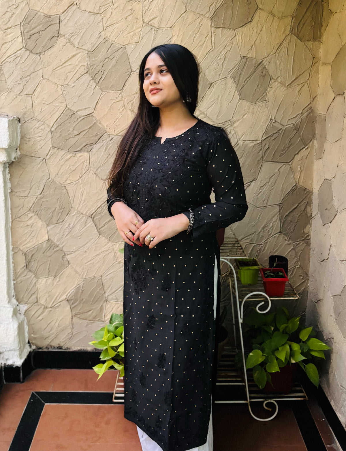 Black Chanderi Banarasi Kurta