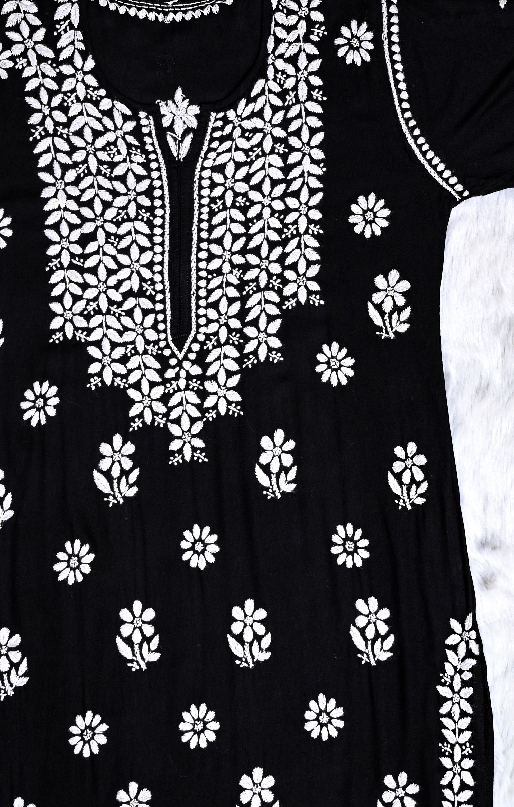 Black Colour Long Modal Chikankari Kurta