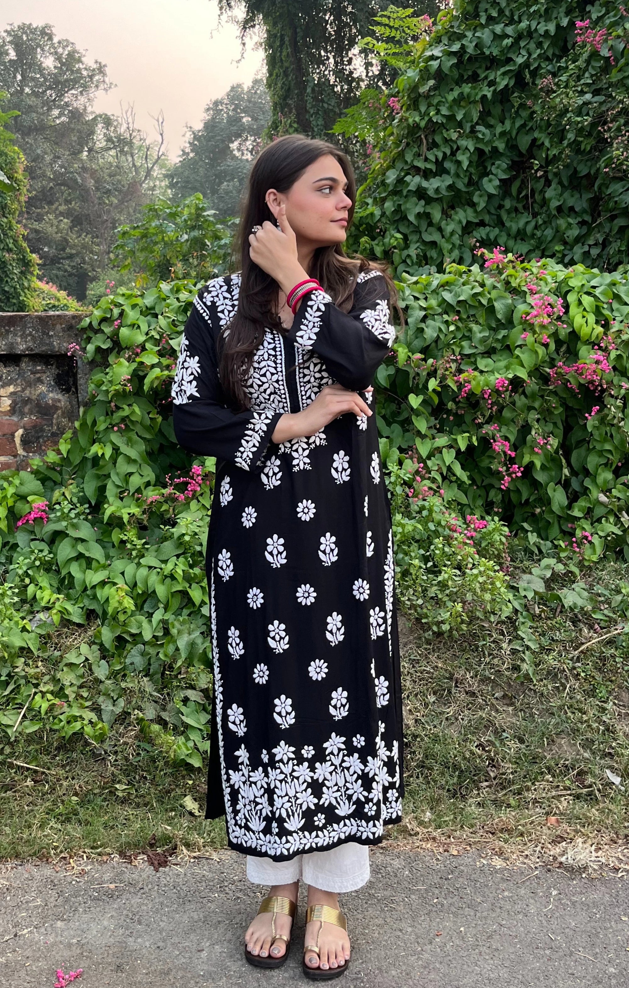 Black Colour Long Modal Chikankari Kurta