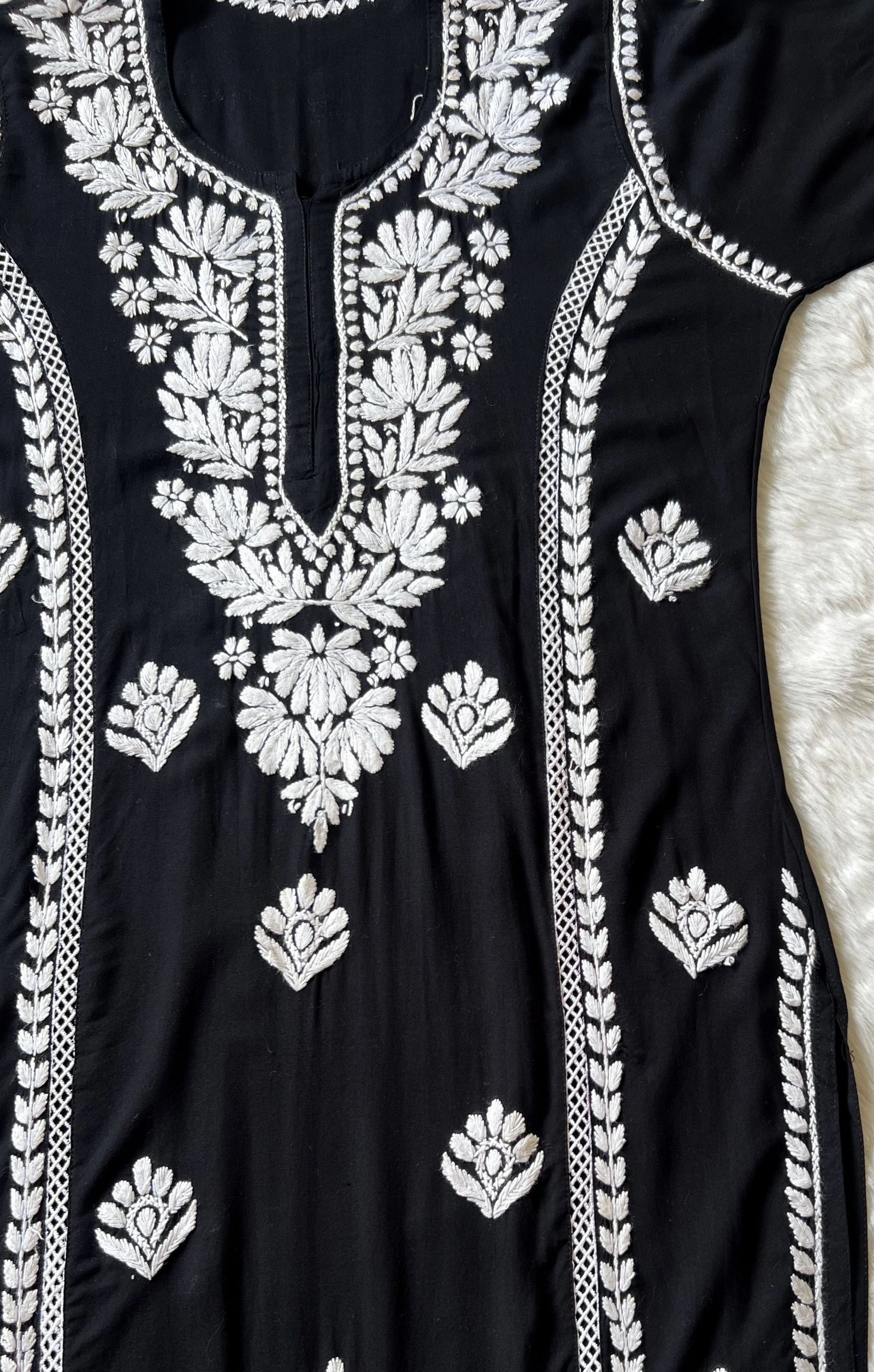 Black Long Lace Rayon Chikankari Kurta