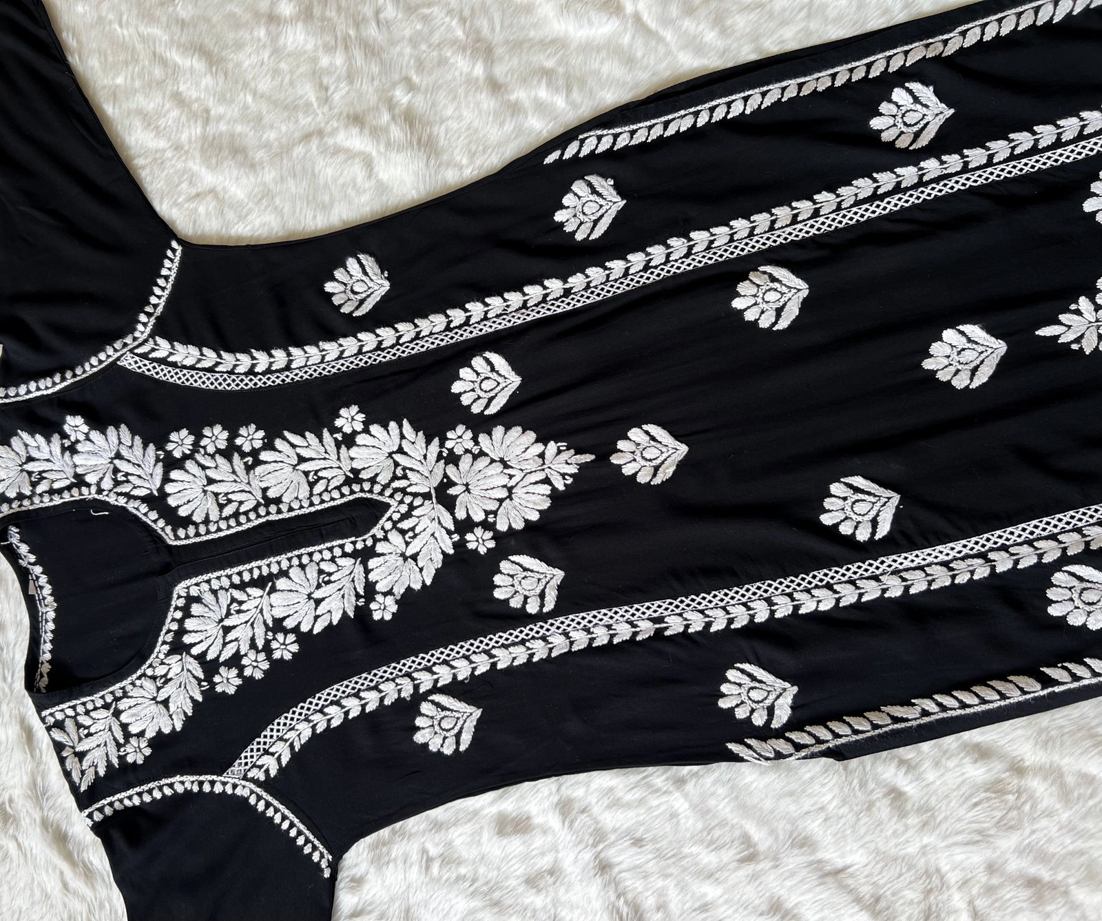 Black Long Lace Rayon Chikankari Kurta