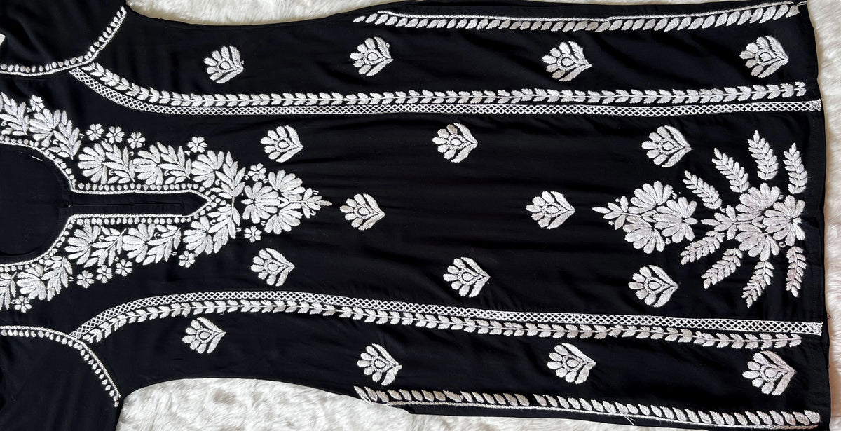 Black Long Lace Rayon Chikankari Kurta