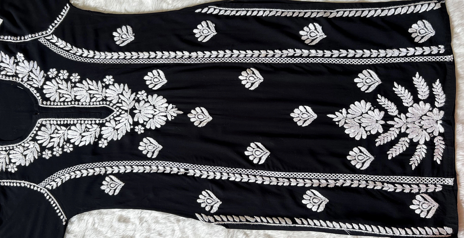 Black Long Lace Rayon Chikankari Kurta
