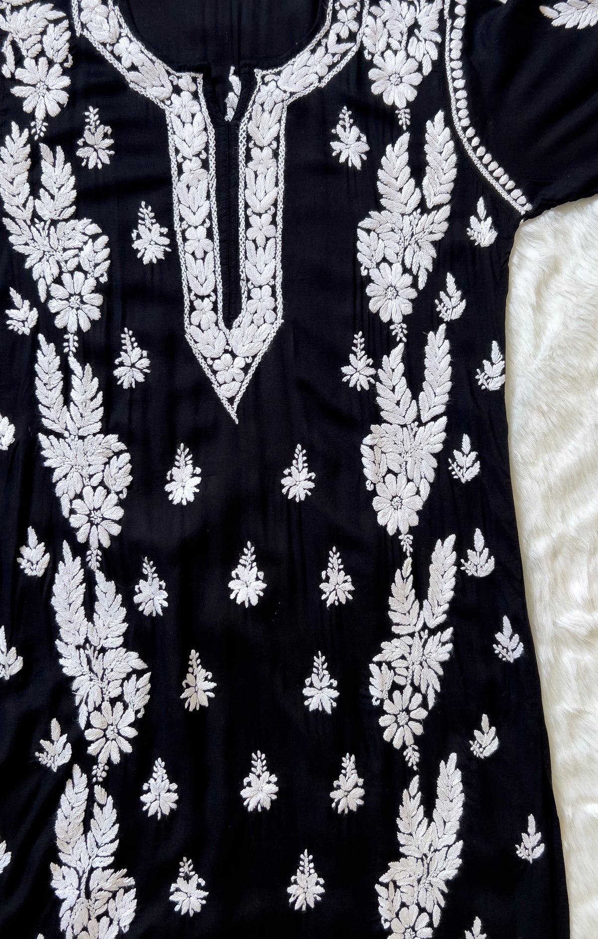 Black Long Modal Kurta with Double Side Chikankari Handwork