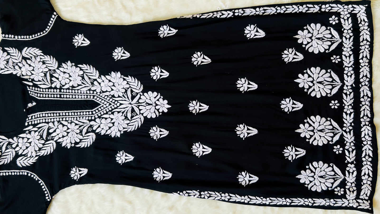 Black Long Modal Kurta with White Chikankari