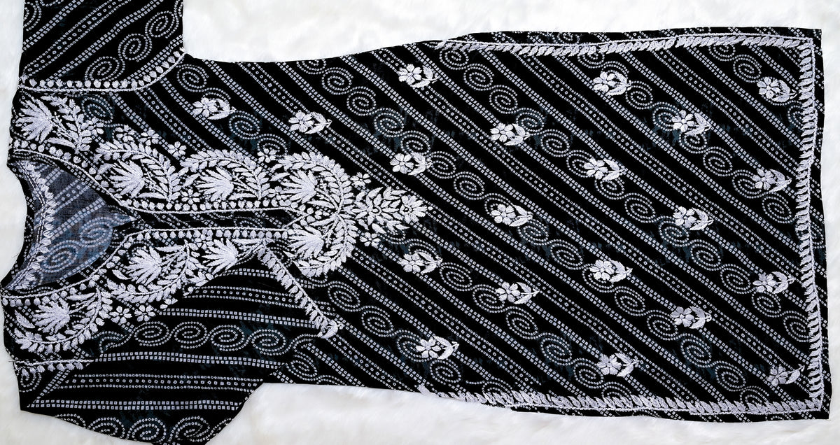 Black Long Printed Rayon Kurta