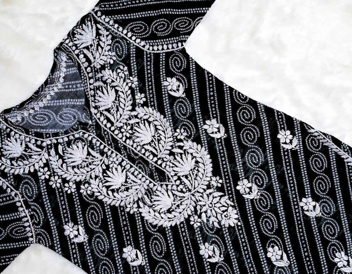 Black Long Printed Rayon Kurta