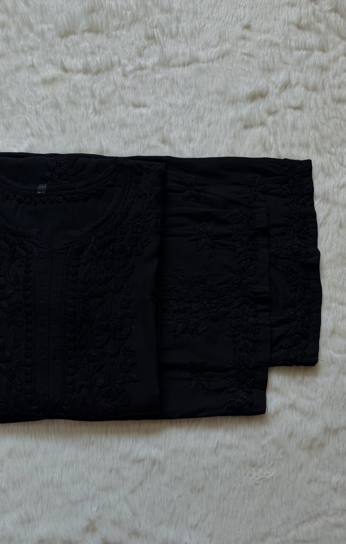 Black Modal Kurta Bottom Set with Self Chikankari Handwork
