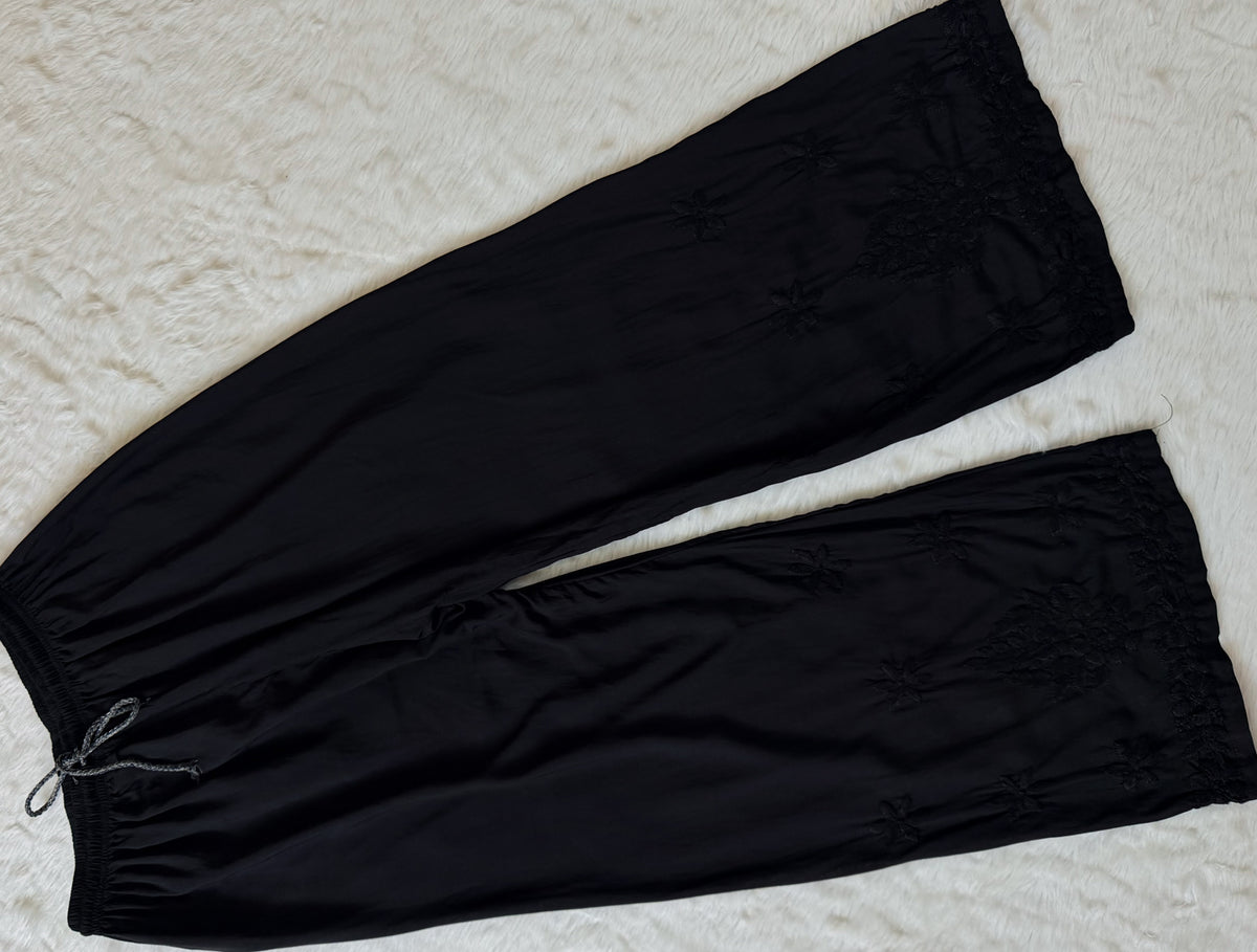 Black Modal Kurta Bottom Set with Self Chikankari Handwork