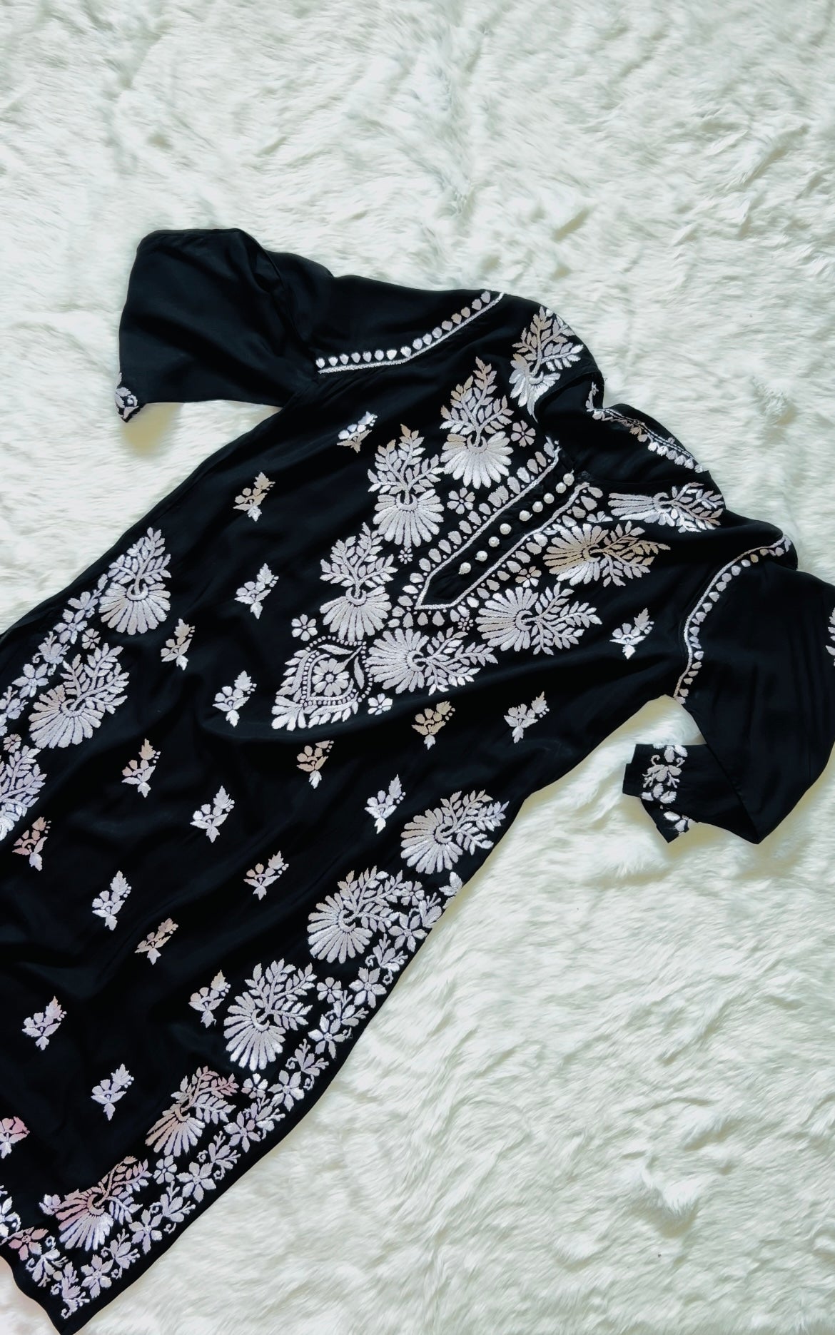 Black Modal Kurta with Chikankari Handwork